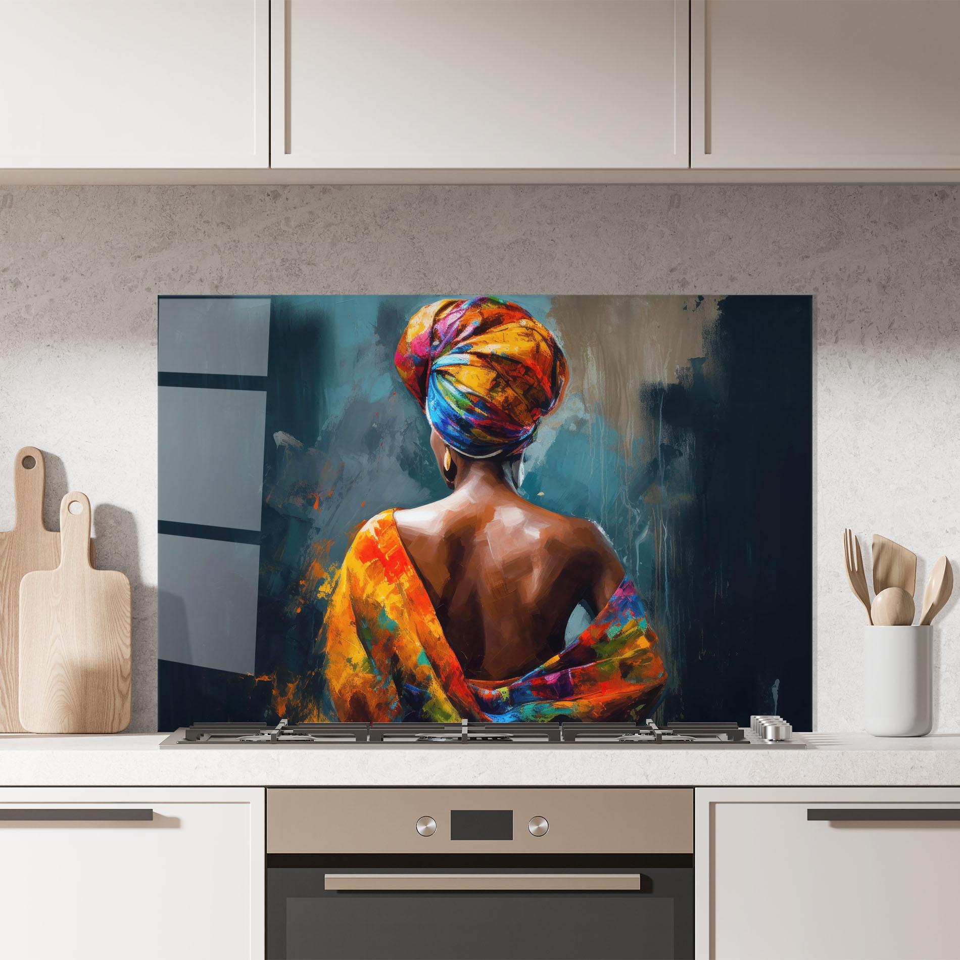 Konyhai üveg hátfal Colorful Turban Woman mockup 7