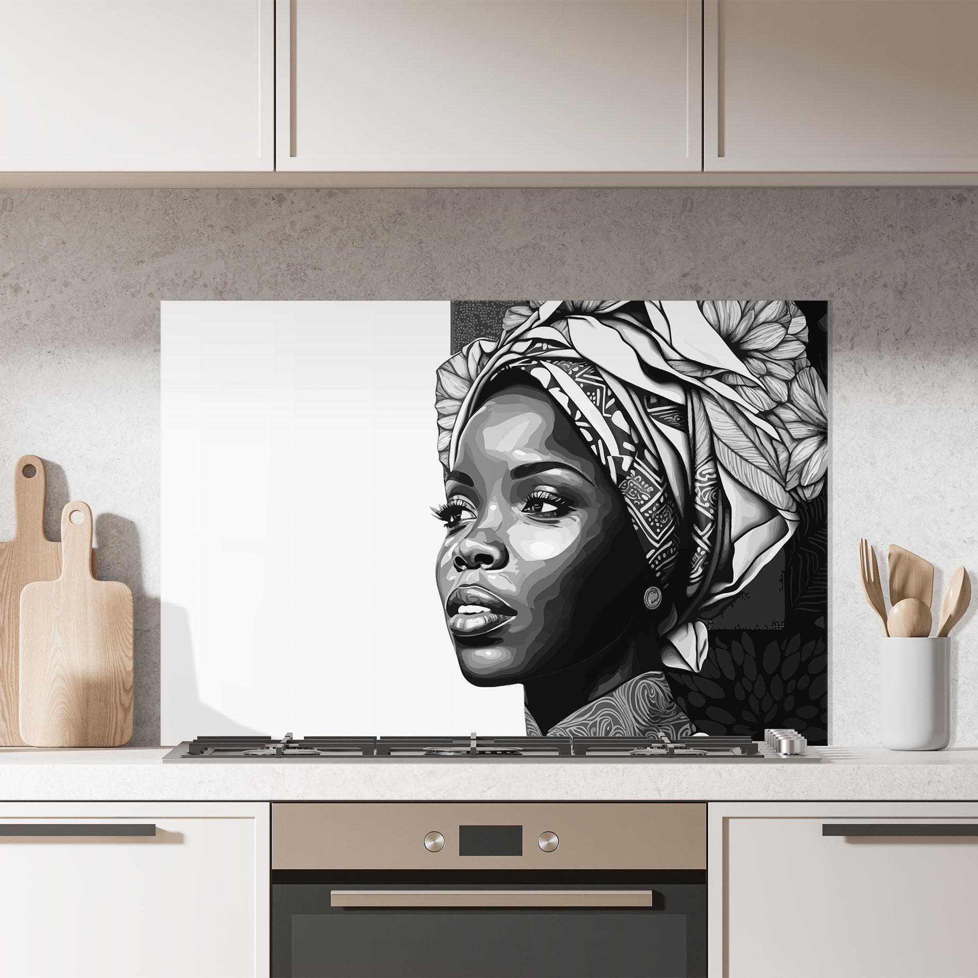 Konyhai üveg hátfal Pretty African Woman mockup 7