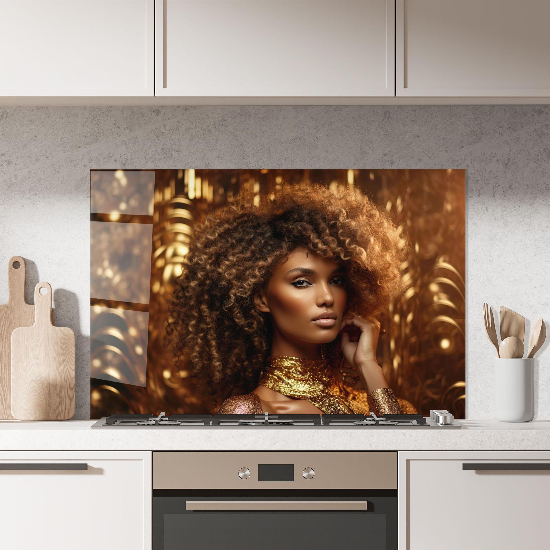 Konyhai üveg hátfal Radiant Bronze Goddess mockup 7
