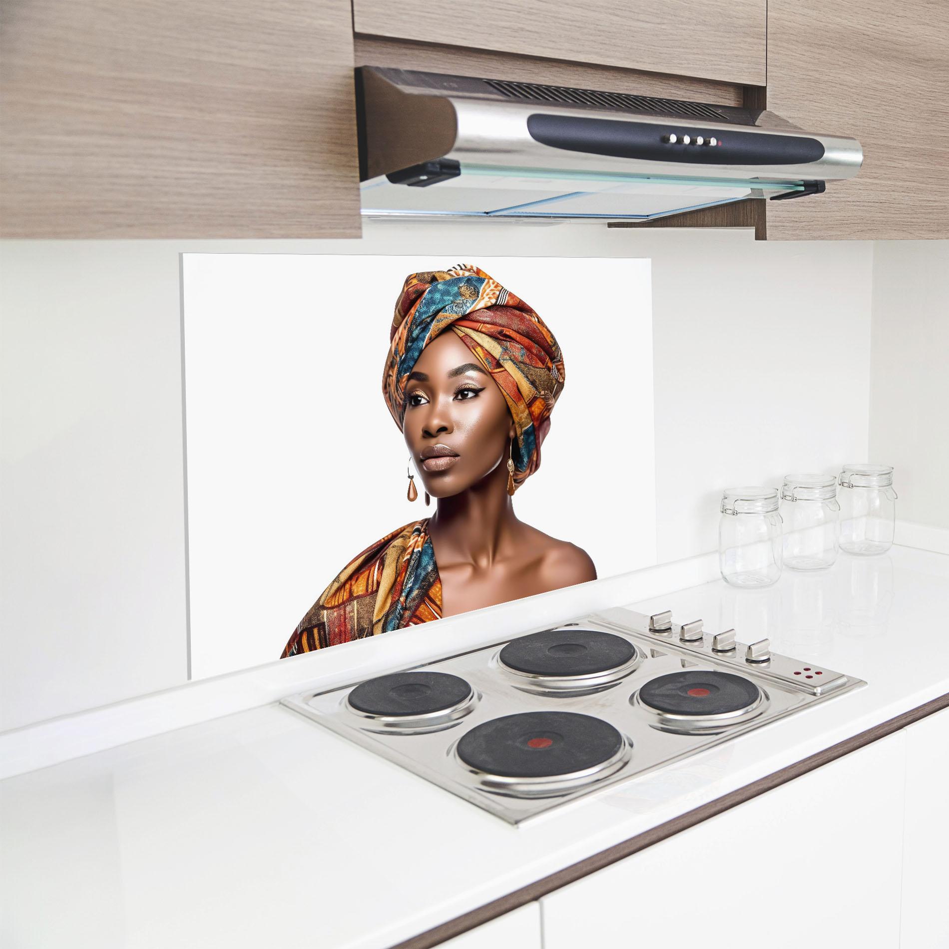 Konyhai üveg hátfal African Woman Turban mockup 8