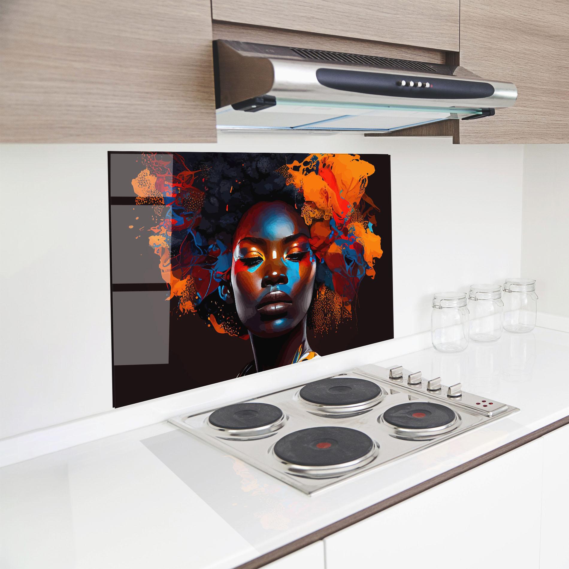 Konyhai üveg hátfal Africat Yellow Hair mockup 8