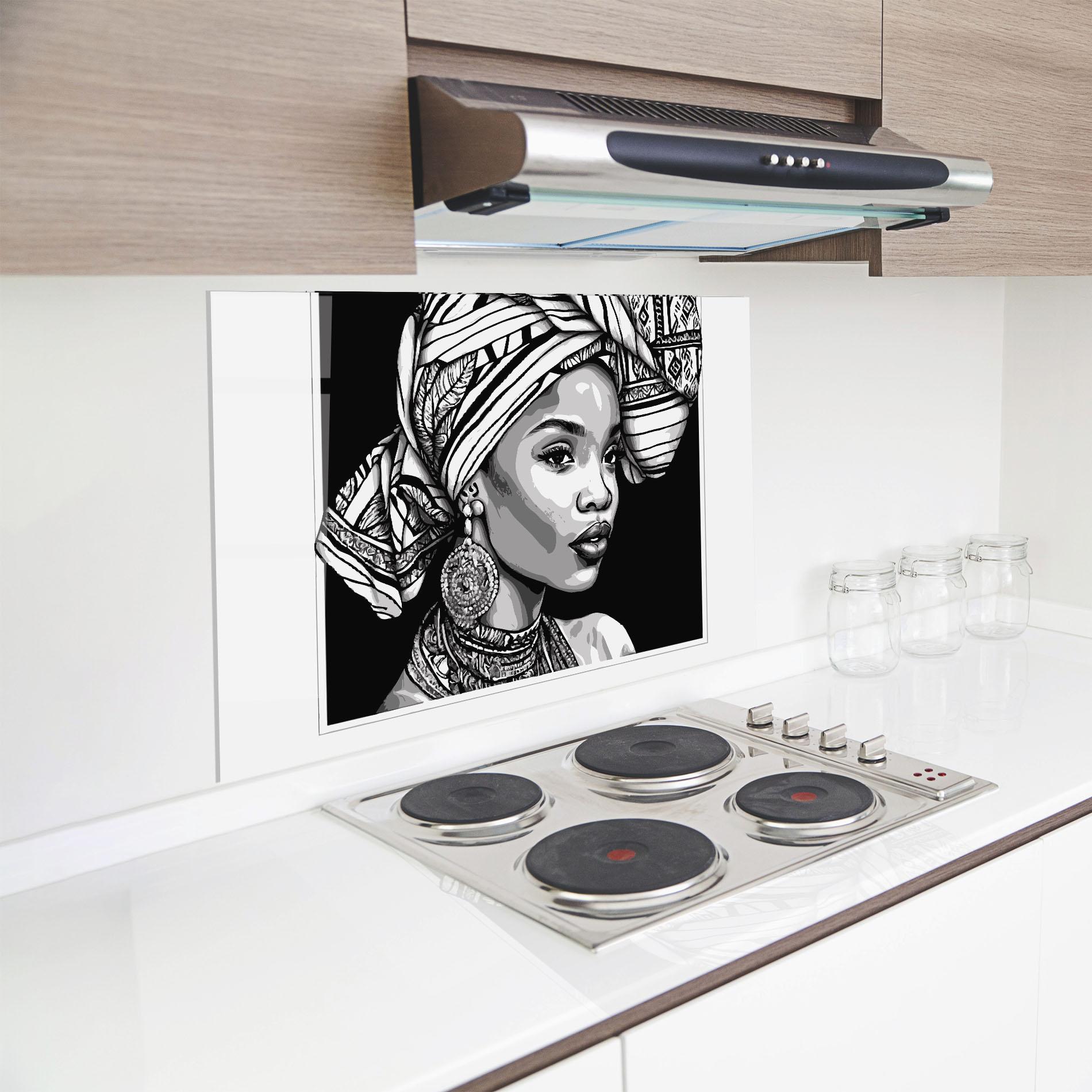 Konyhai üveg hátfal Beautiful African Lady mockup 8