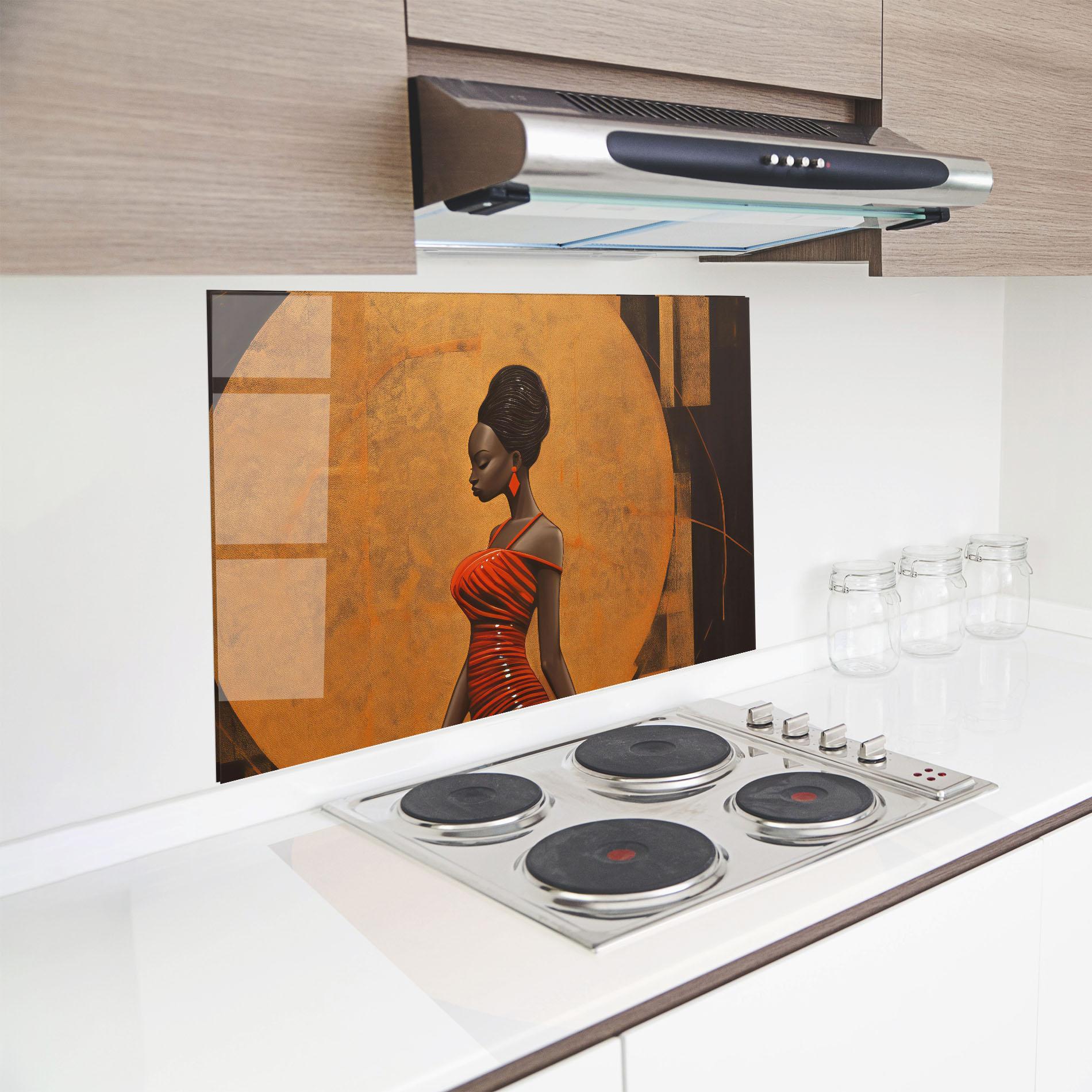 Konyhai üveg hátfal Beautiful African Red Dress mockup 8
