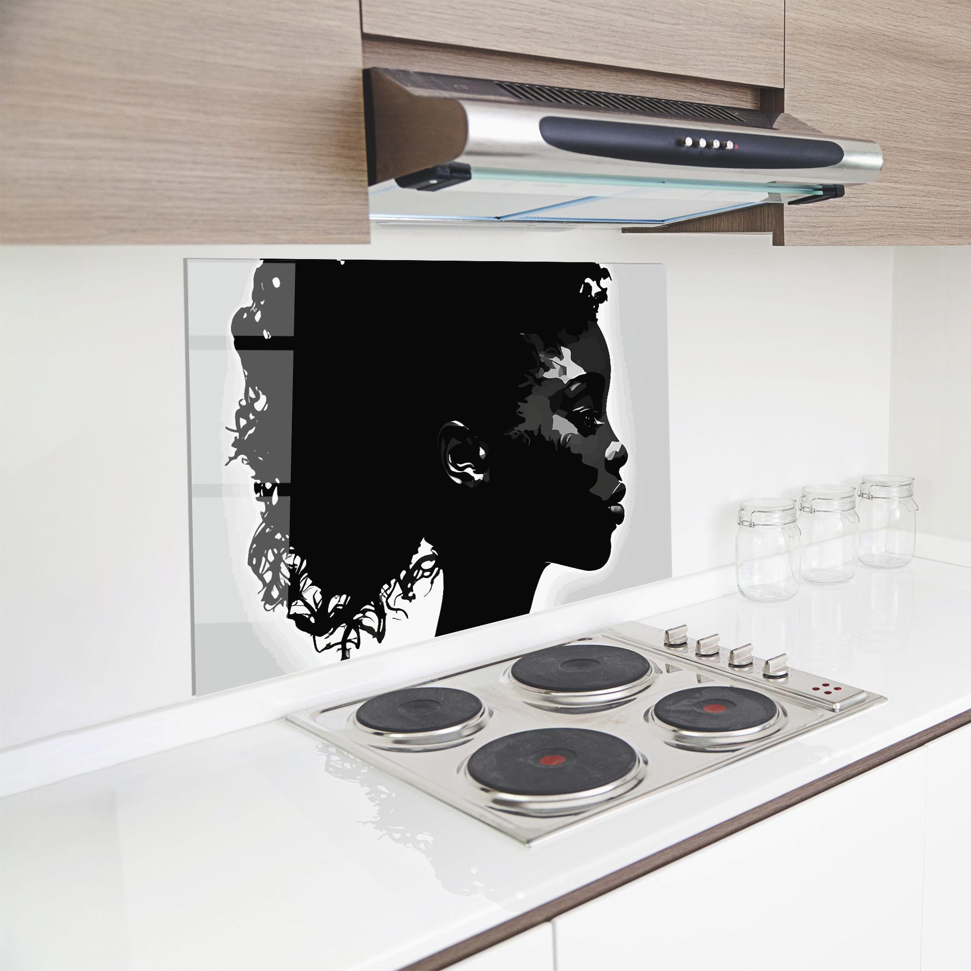 Konyhai üveg hátfal Black African Woman mockup 8