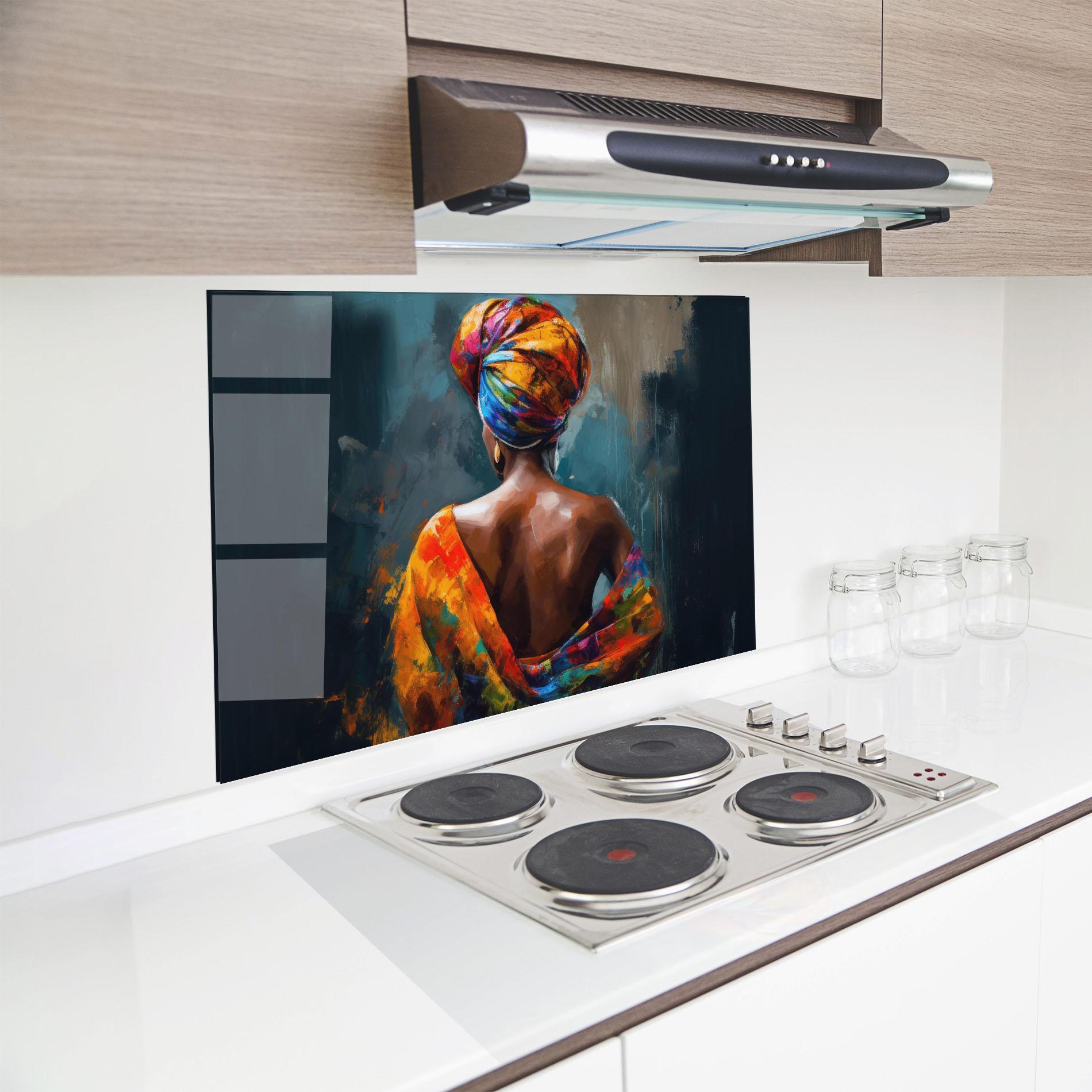 Konyhai üveg hátfal Colorful Turban Woman mockup 8