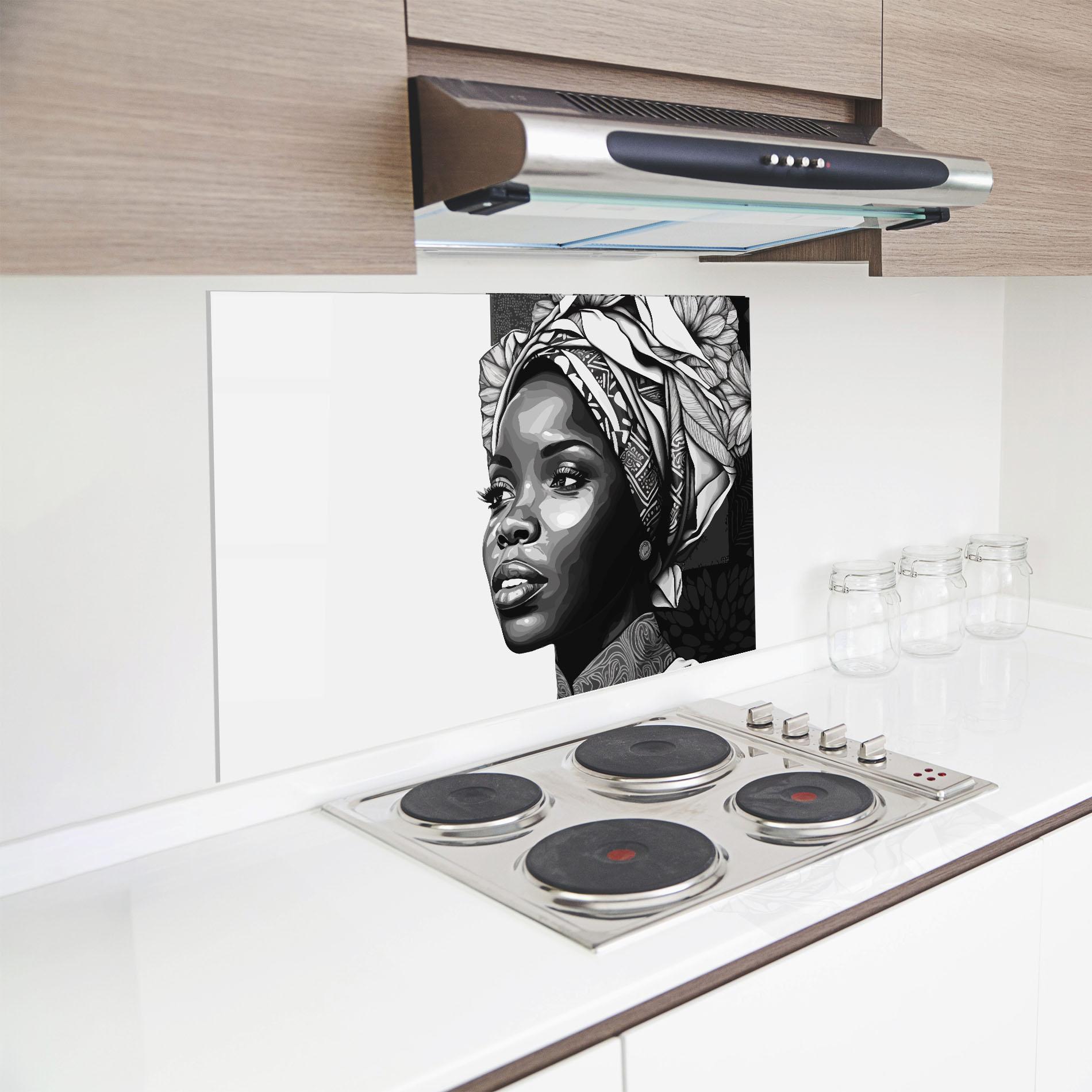 Konyhai üveg hátfal Pretty African Woman mockup 8
