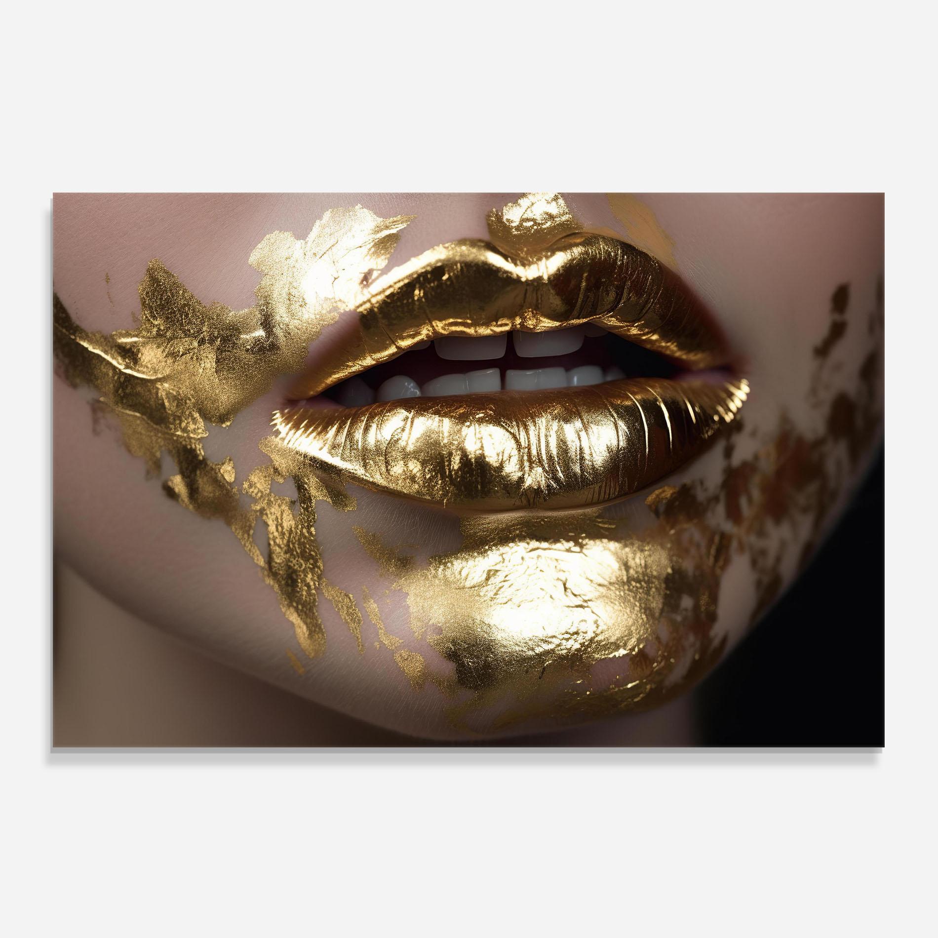 Konyhai üveg hátfal Gold Open Lips mockup 0