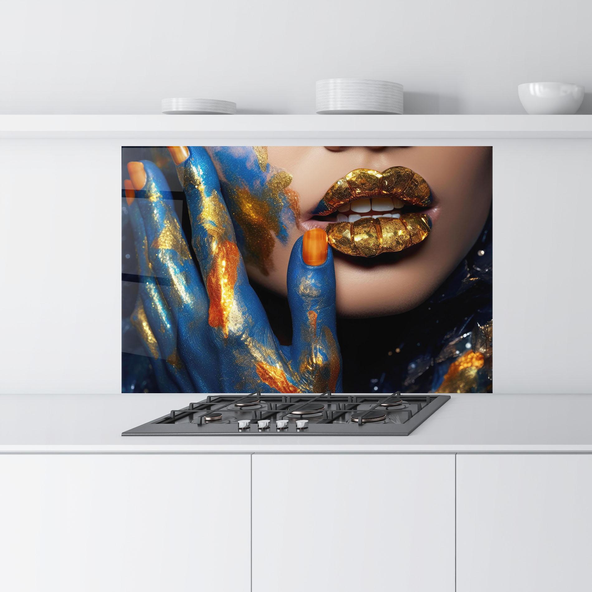 Konyhai üveg hátfal Blue Hand Lips mockup 9