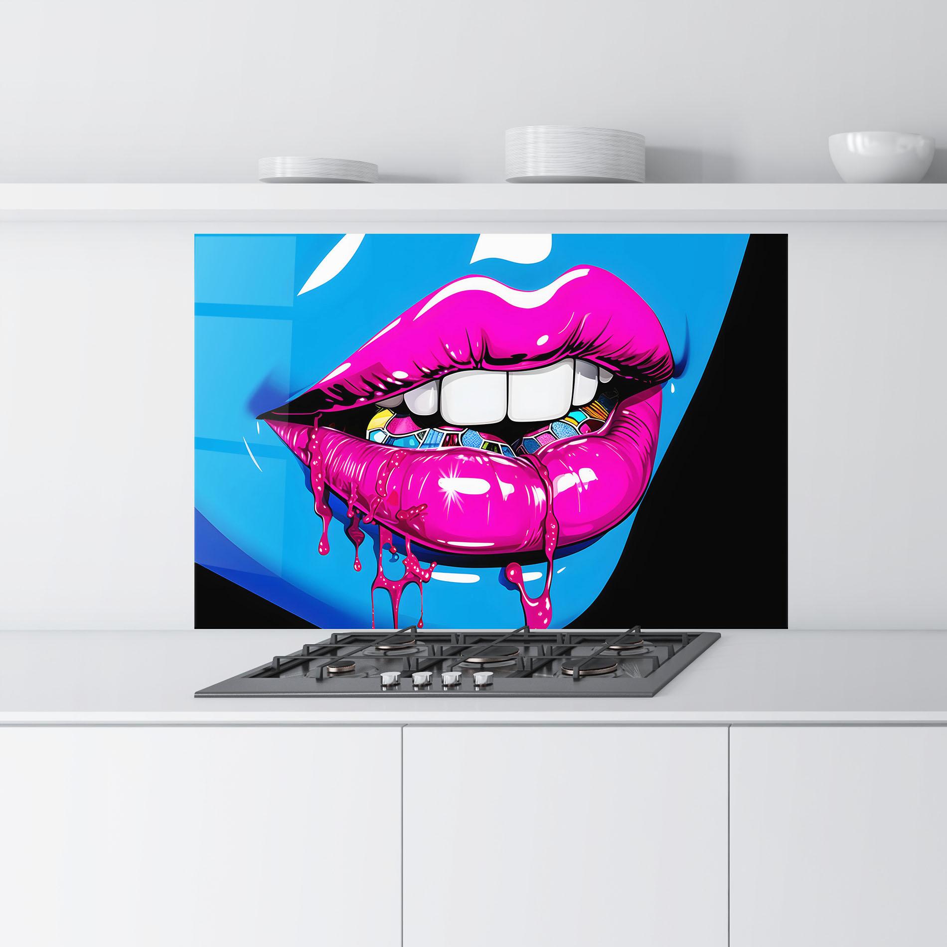 Konyhai üveg hátfal Blue Pink Lips Art mockup 9