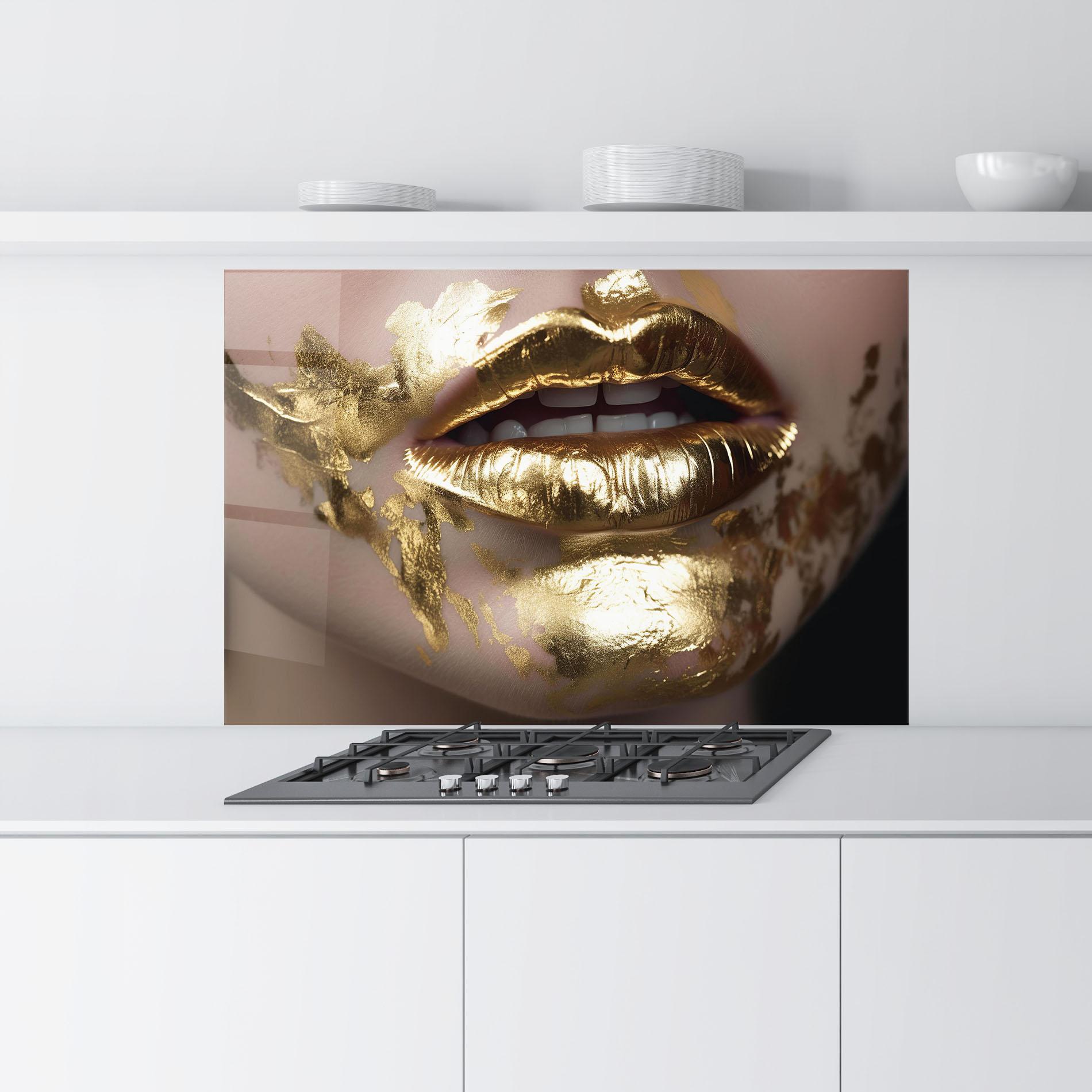 Konyhai üveg hátfal Gold Open Lips mockup 9