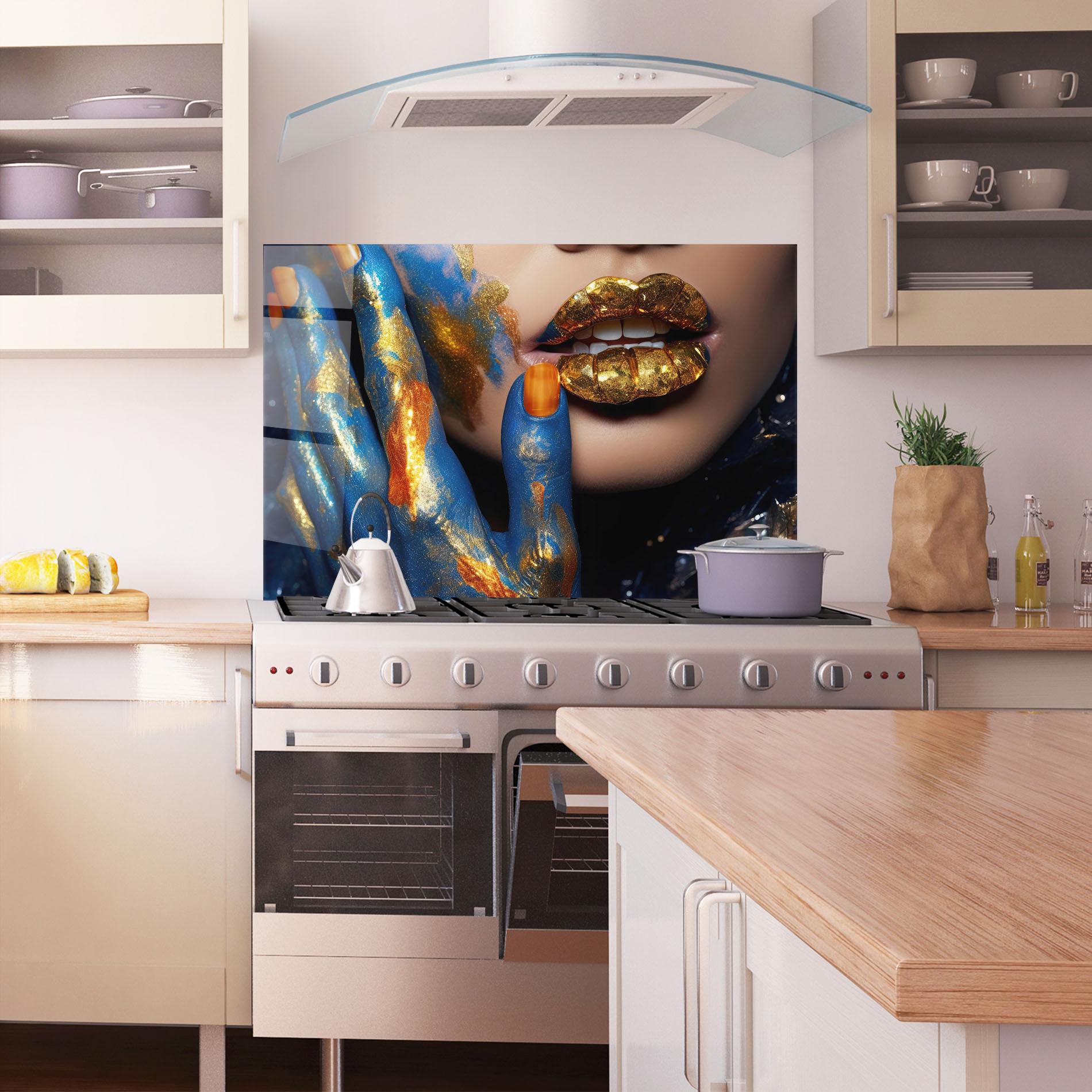 Konyhai üveg hátfal Blue Hand Lips mockup 1