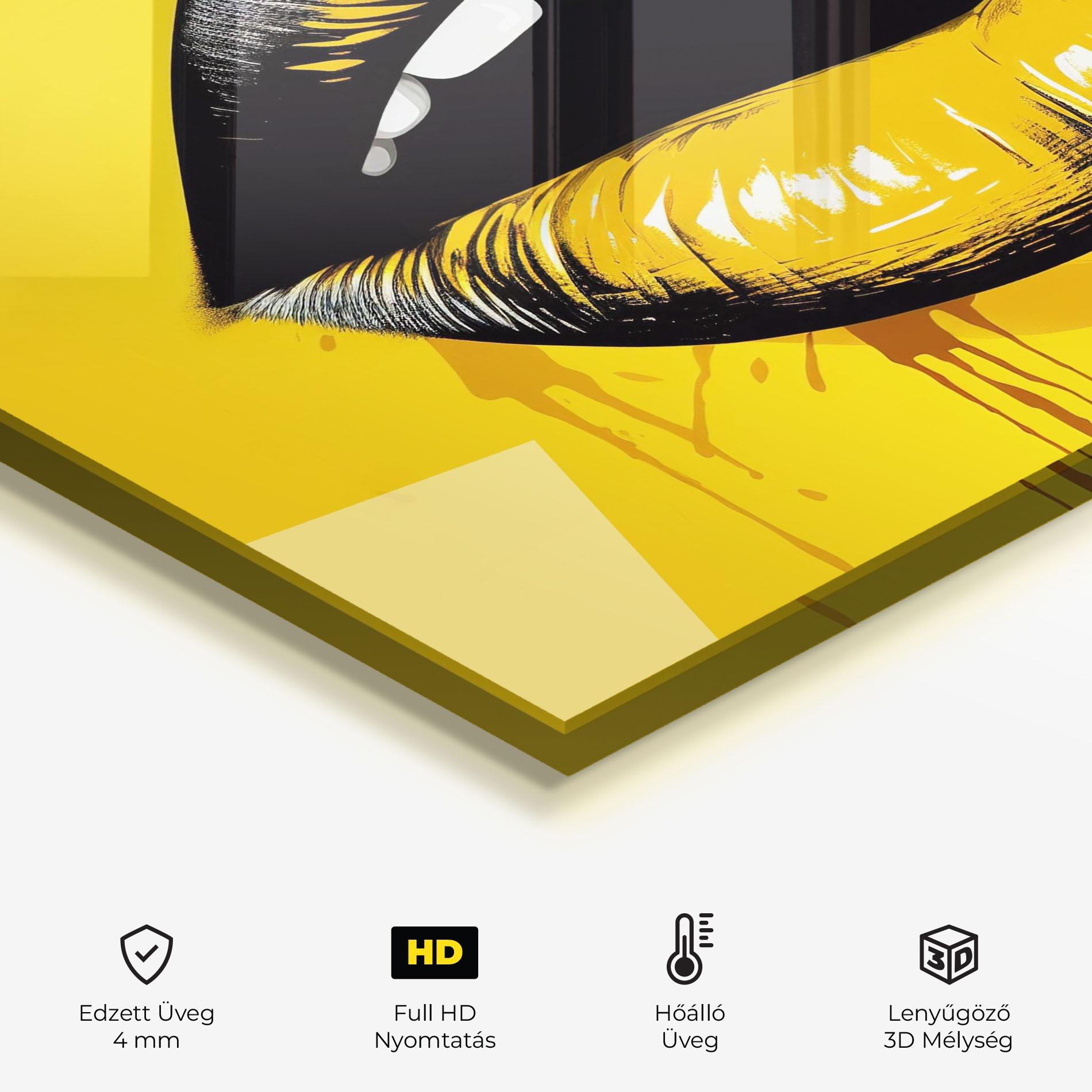 Konyhai üveg hátfal Black Yellow Lips mockup 2