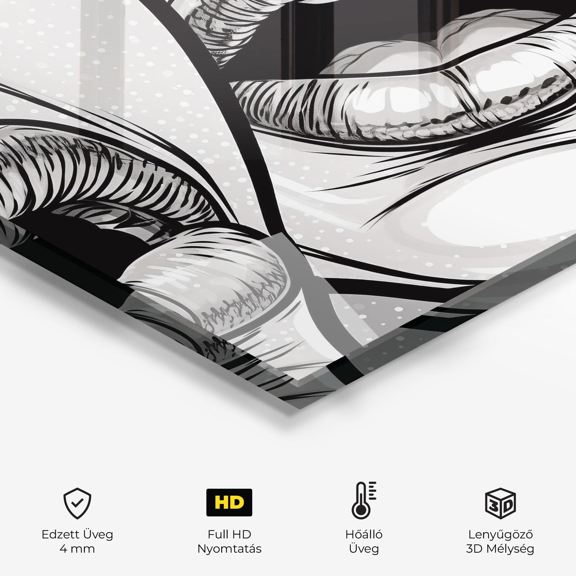 Konyhai üveg hátfal Comic Book Lips mockup 2