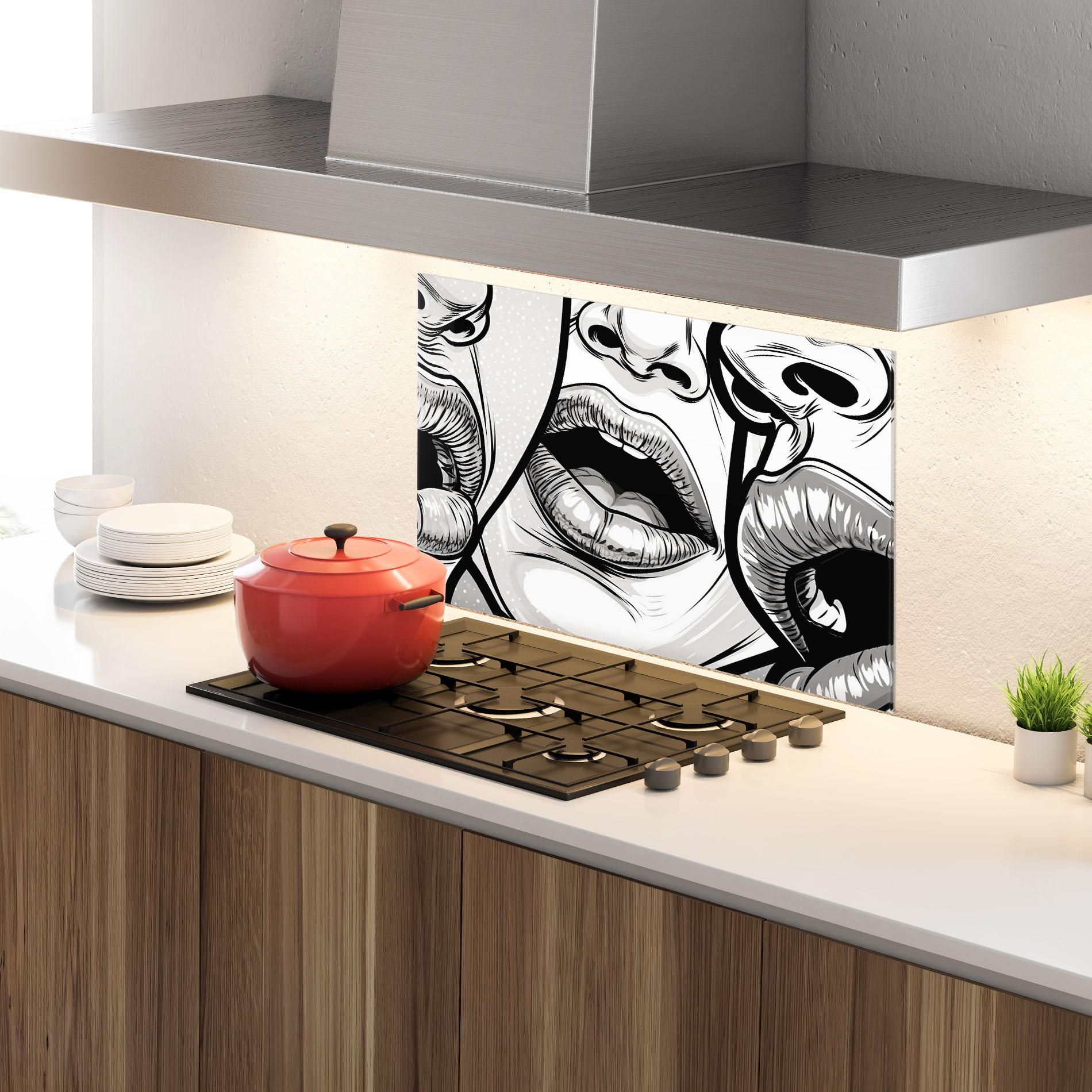 Konyhai üveg hátfal Comic Book Lips mockup 4