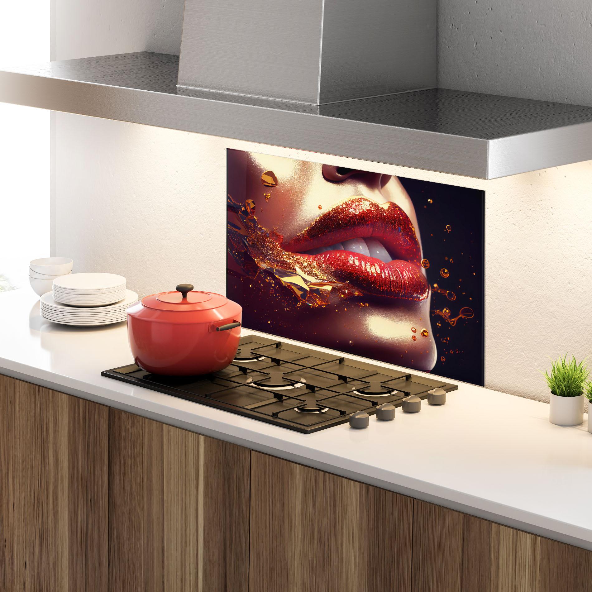 Konyhai üveg hátfal Gold Glitter Lips mockup 4
