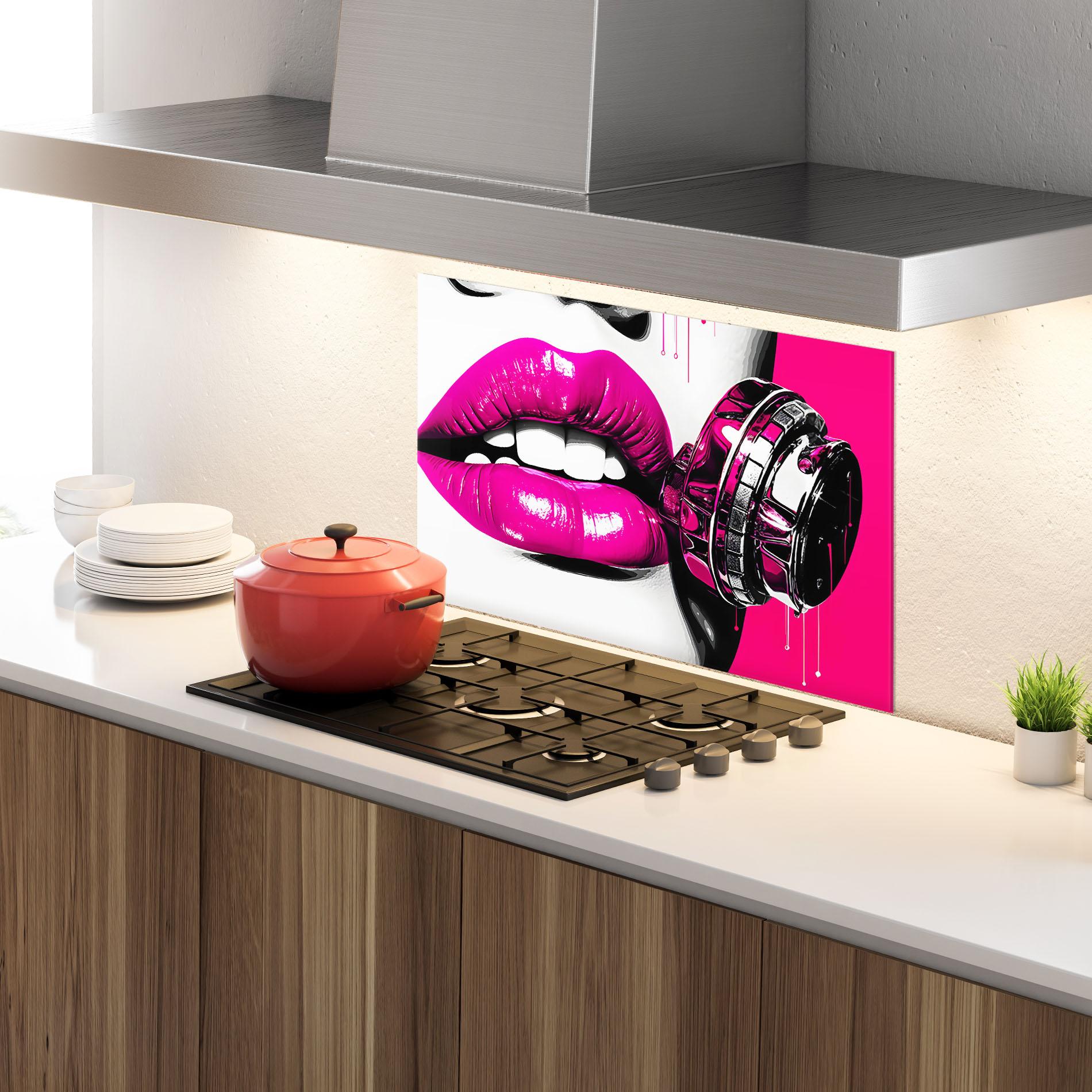 Konyhai üveg hátfal Hot Pink Lips mockup 4
