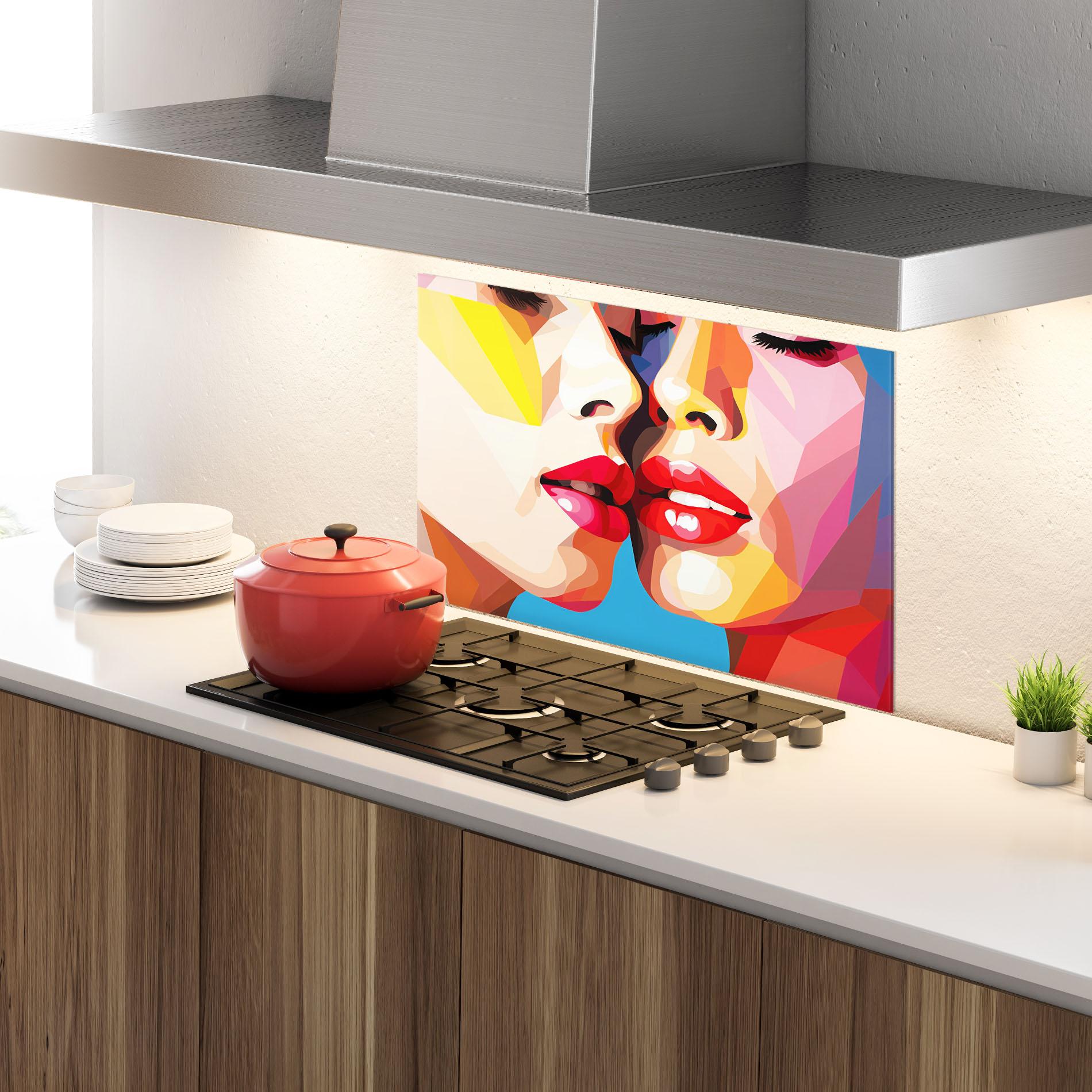 Konyhai üveg hátfal Lips Kissing mockup 4