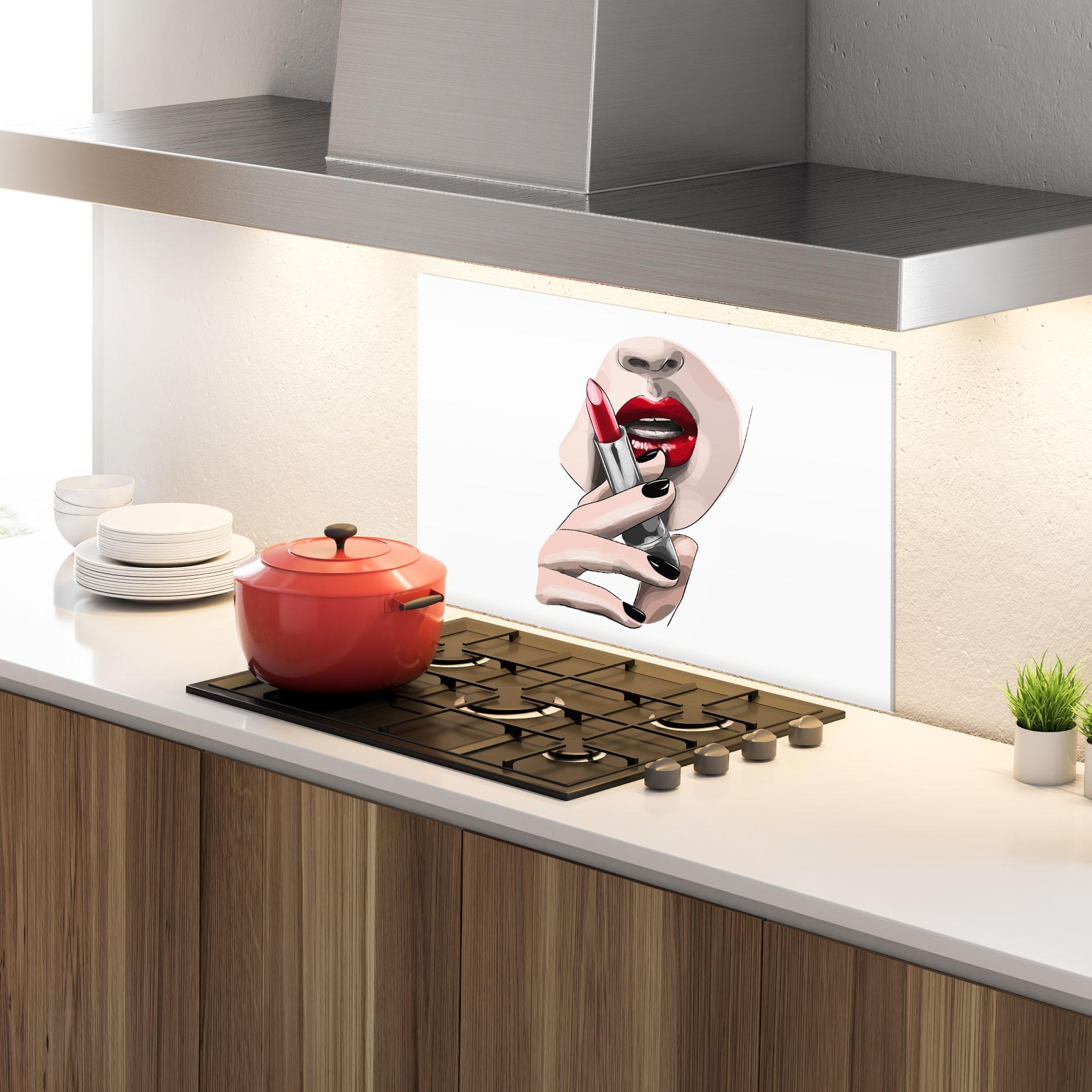 Konyhai üveg hátfal Red Lipstick mockup 4