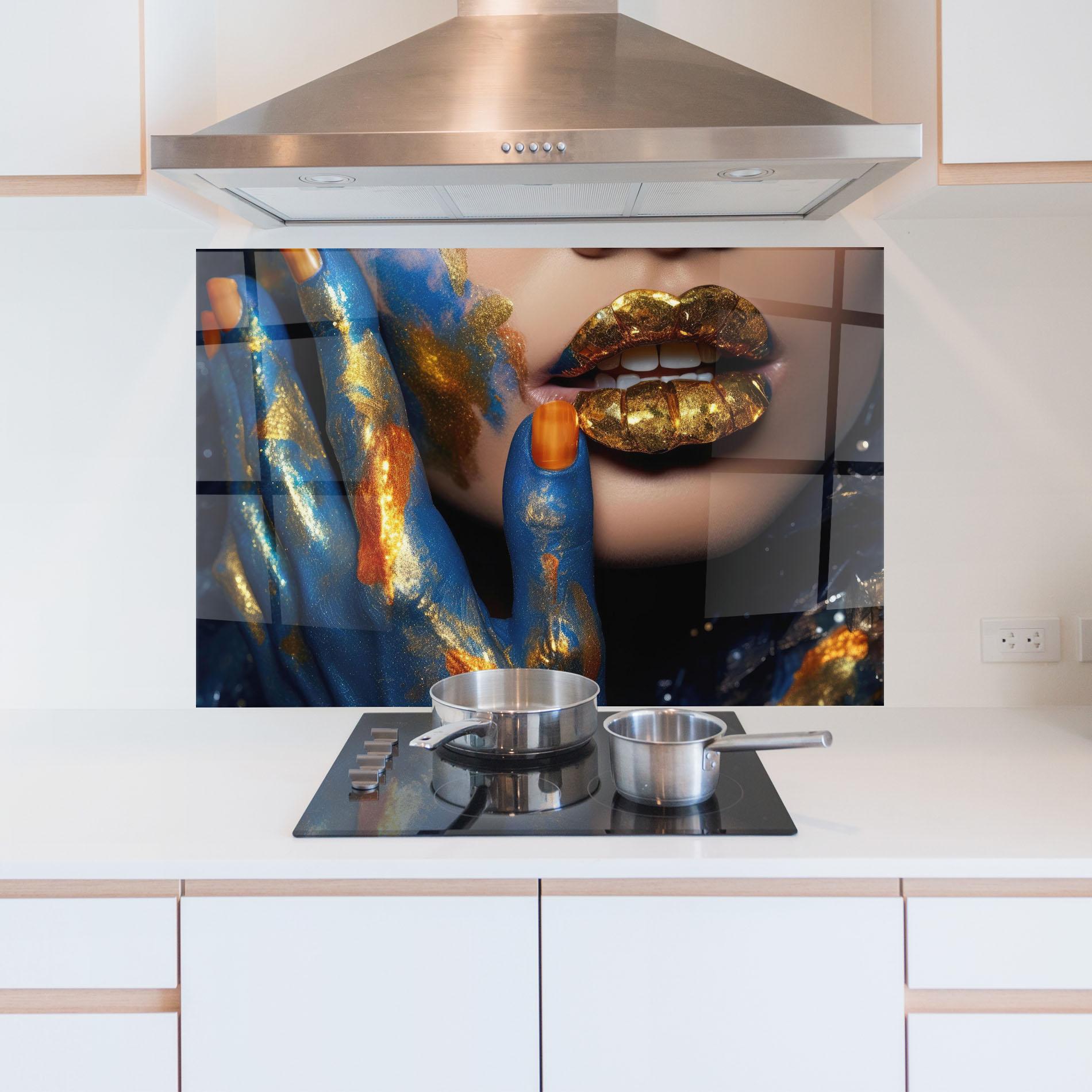 Konyhai üveg hátfal Blue Hand Lips mockup 5
