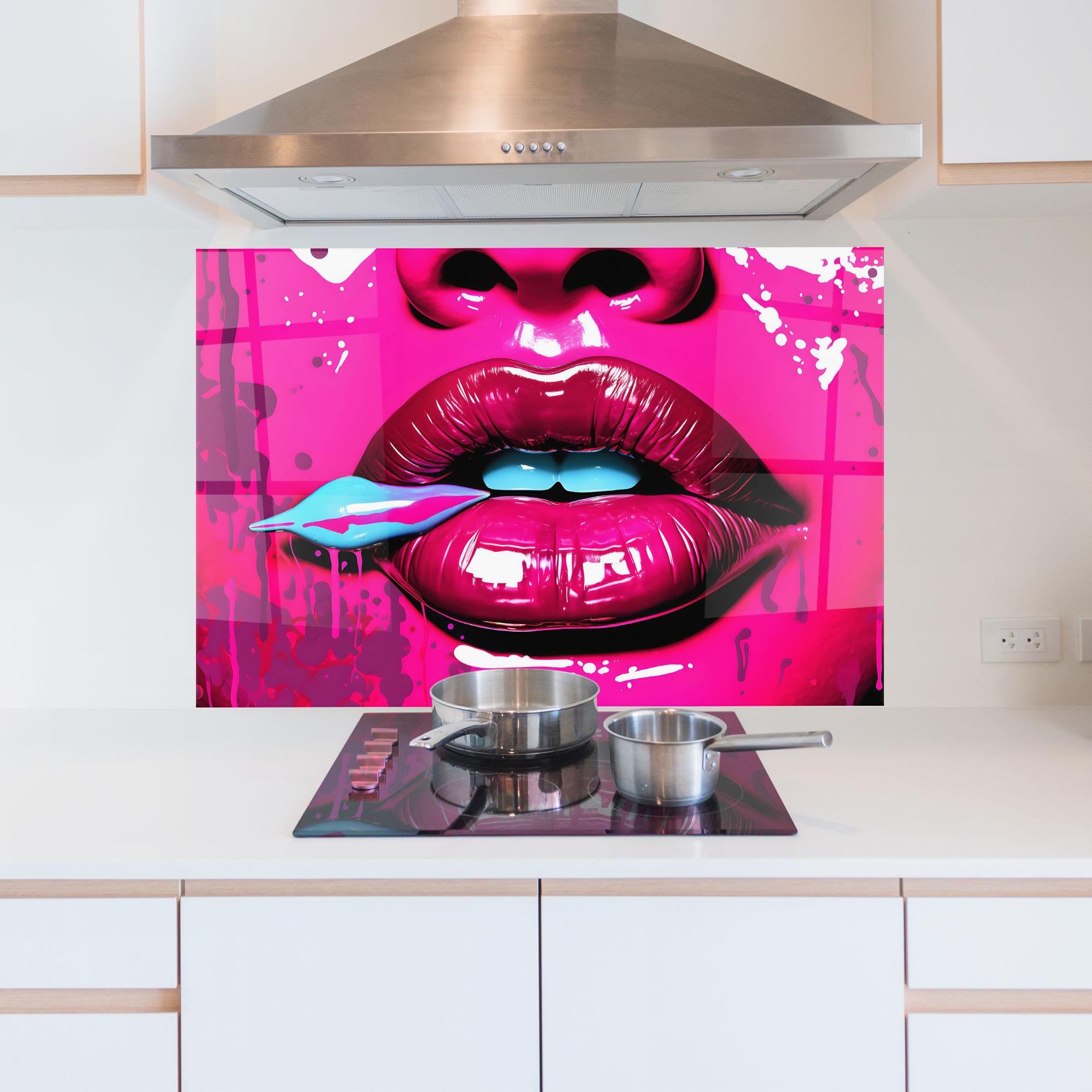 Konyhai üveg hátfal Dark Pink Lips Art mockup 5