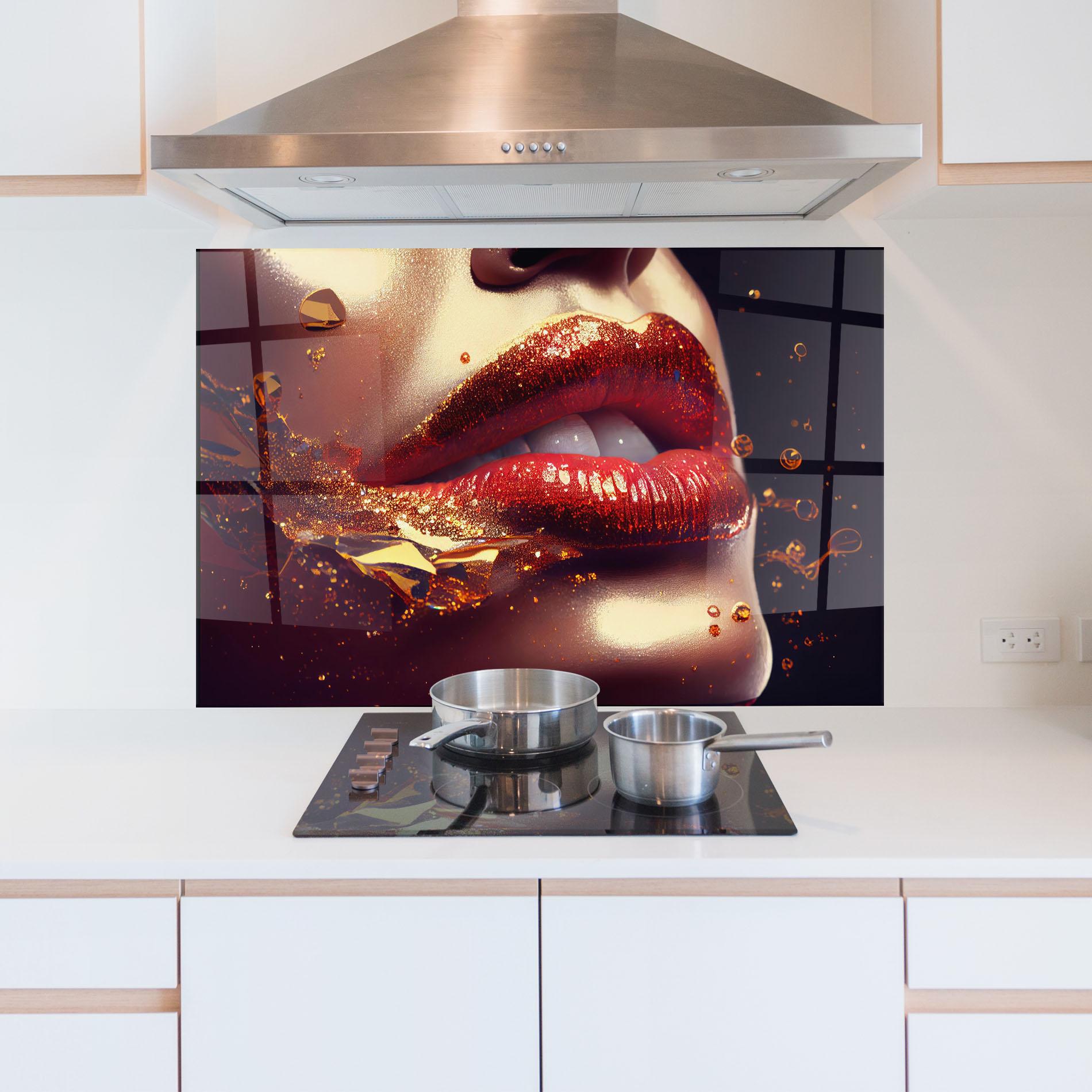 Konyhai üveg hátfal Gold Glitter Lips mockup 5