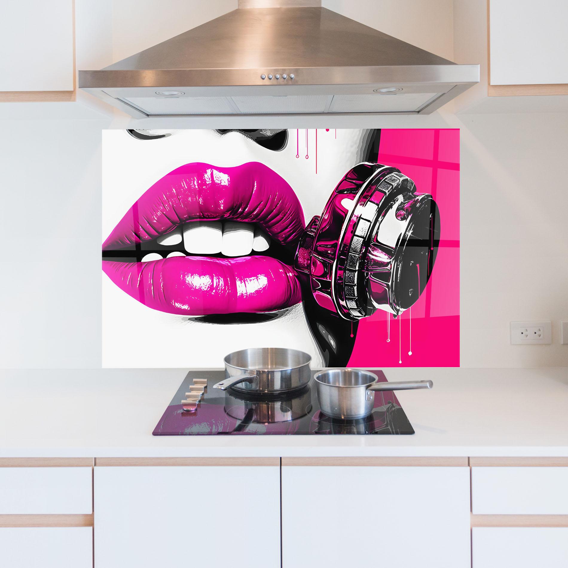 Konyhai üveg hátfal Hot Pink Lips mockup 5