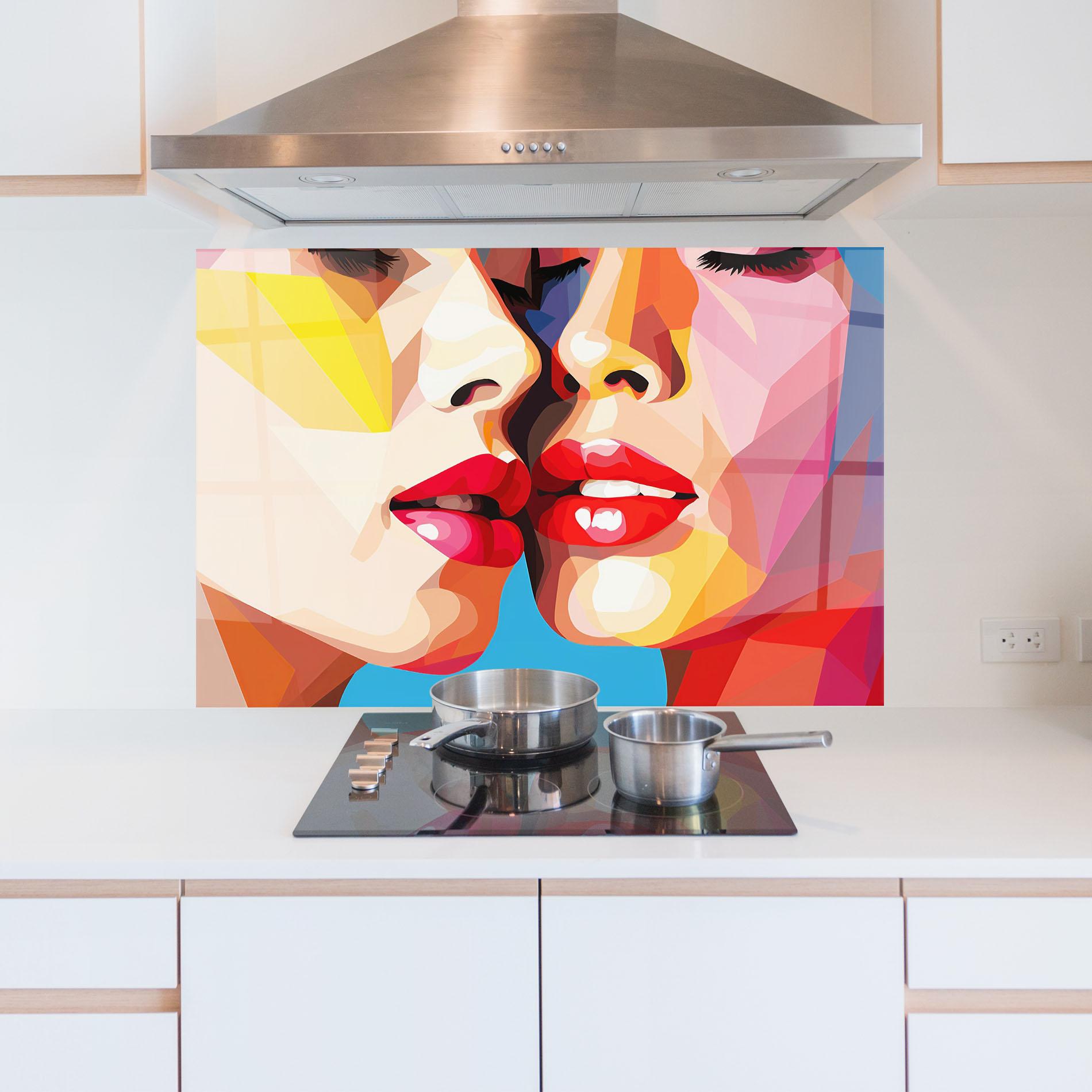 Konyhai üveg hátfal Lips Kissing mockup 5
