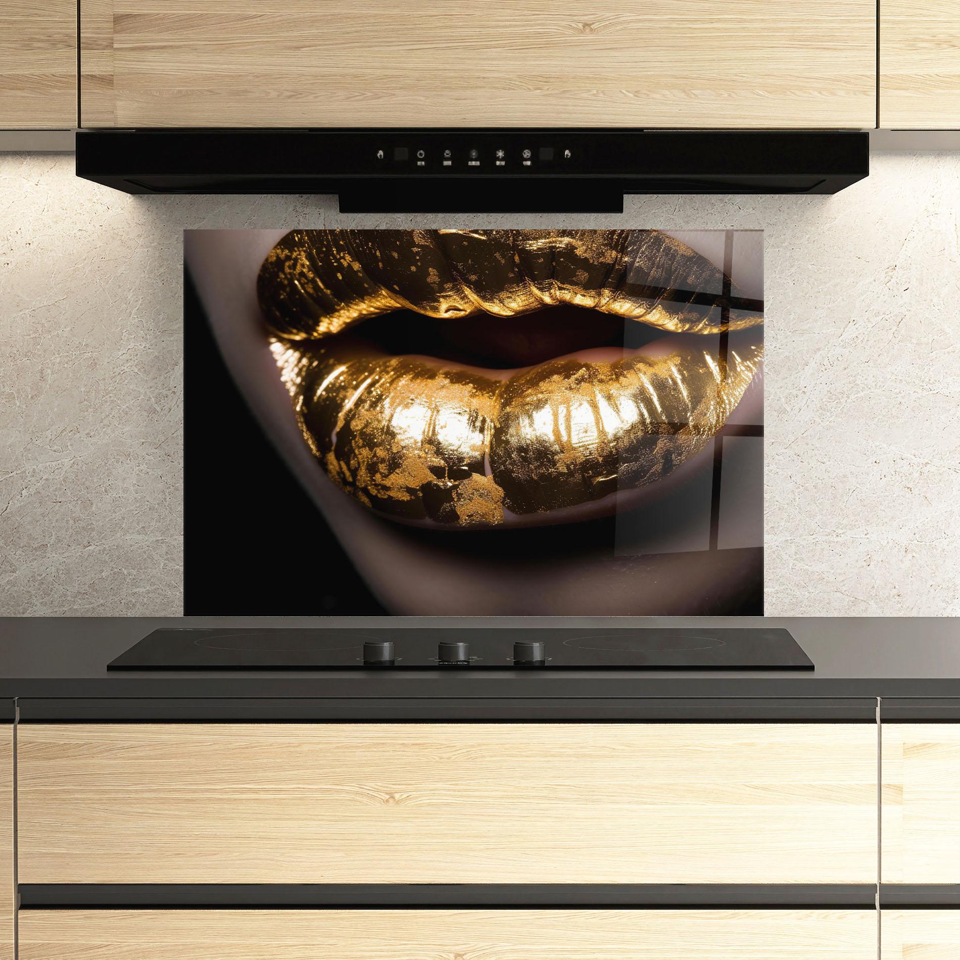 Konyhai üveg hátfal Big Gold Lips mockup 3