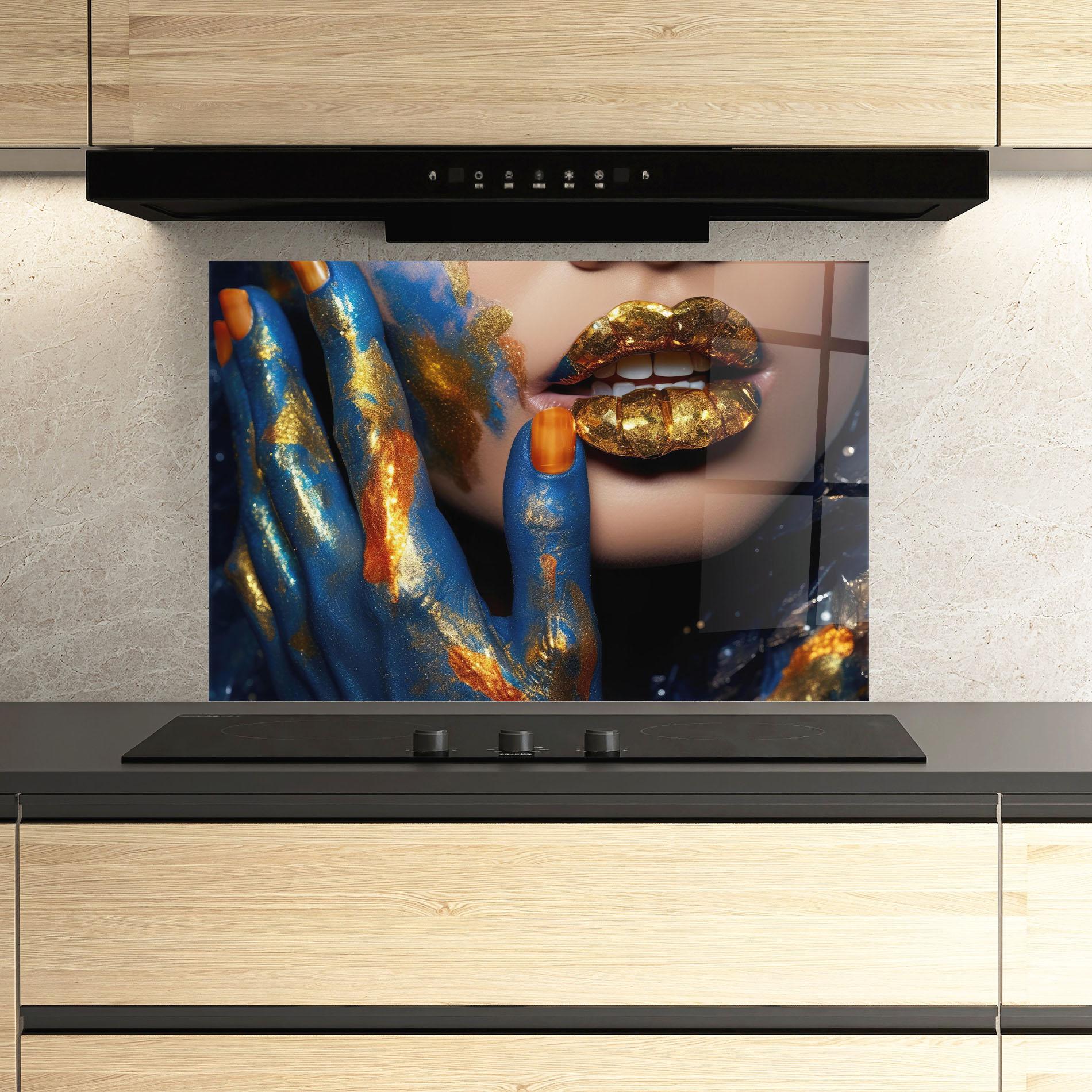 Konyhai üveg hátfal Blue Hand Lips mockup 3