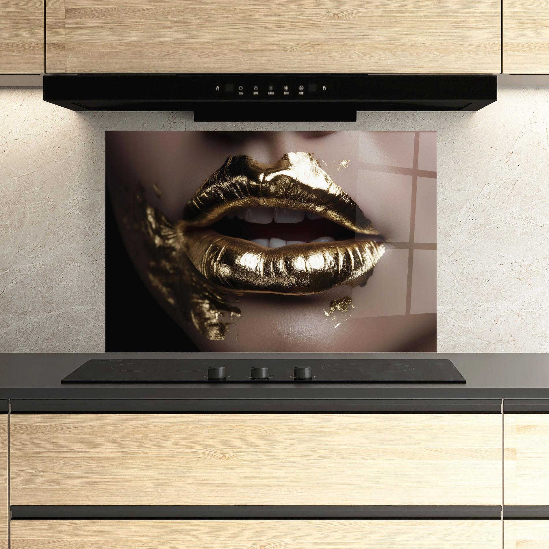 Konyhai üveg hátfal Gold Lips mockup 3