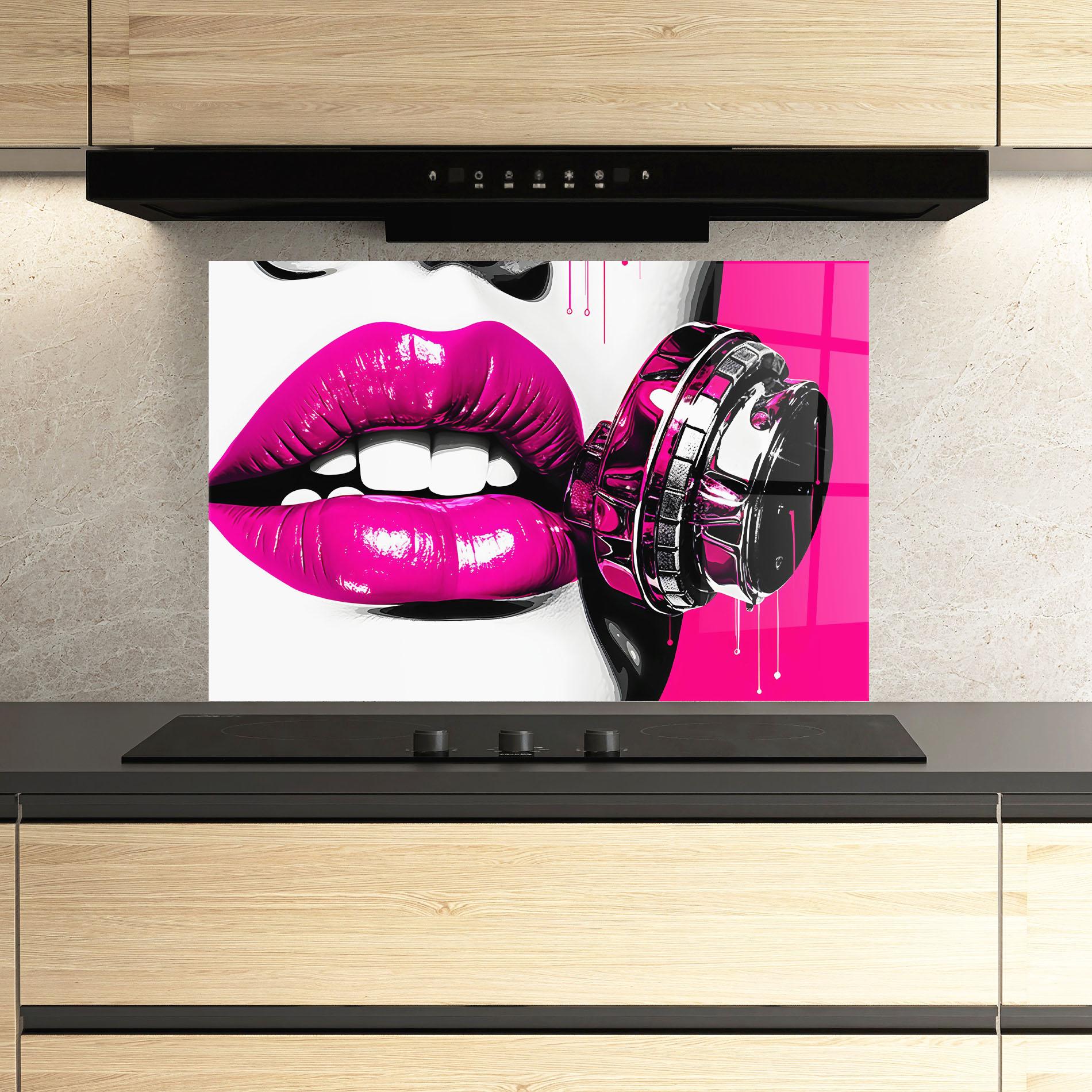 Konyhai üveg hátfal Hot Pink Lips mockup 3