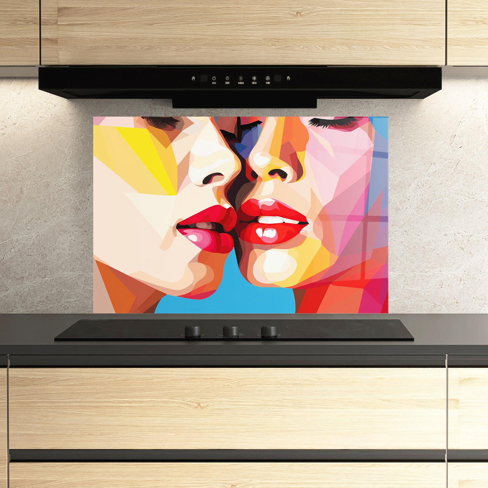 Konyhai üveg hátfal Lips Kissing mockup 3