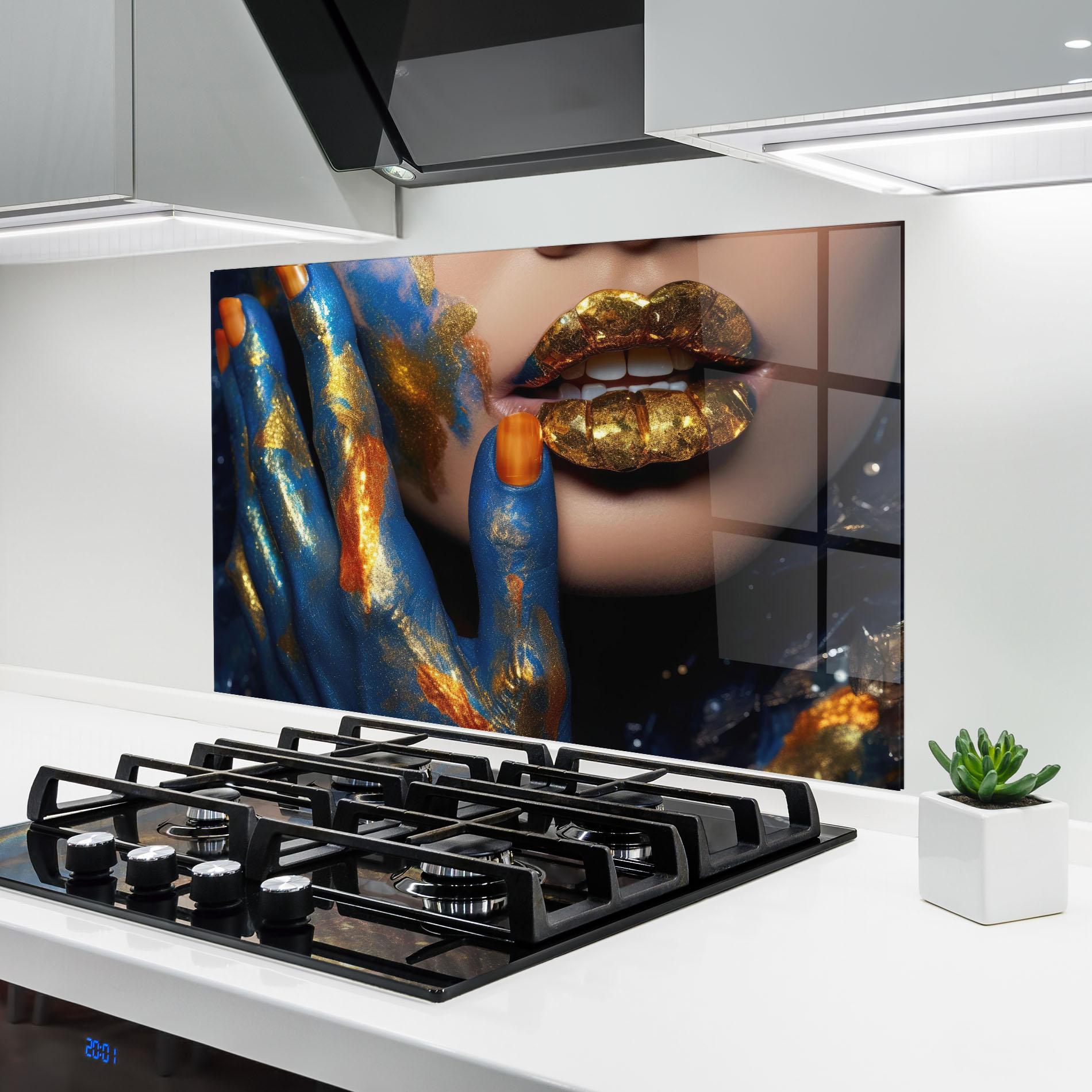 Konyhai üveg hátfal Blue Hand Lips mockup 6
