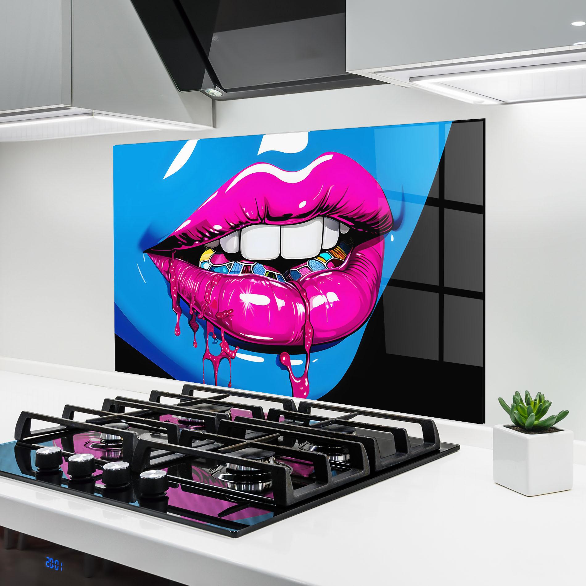 Konyhai üveg hátfal Blue Pink Lips Art mockup 6