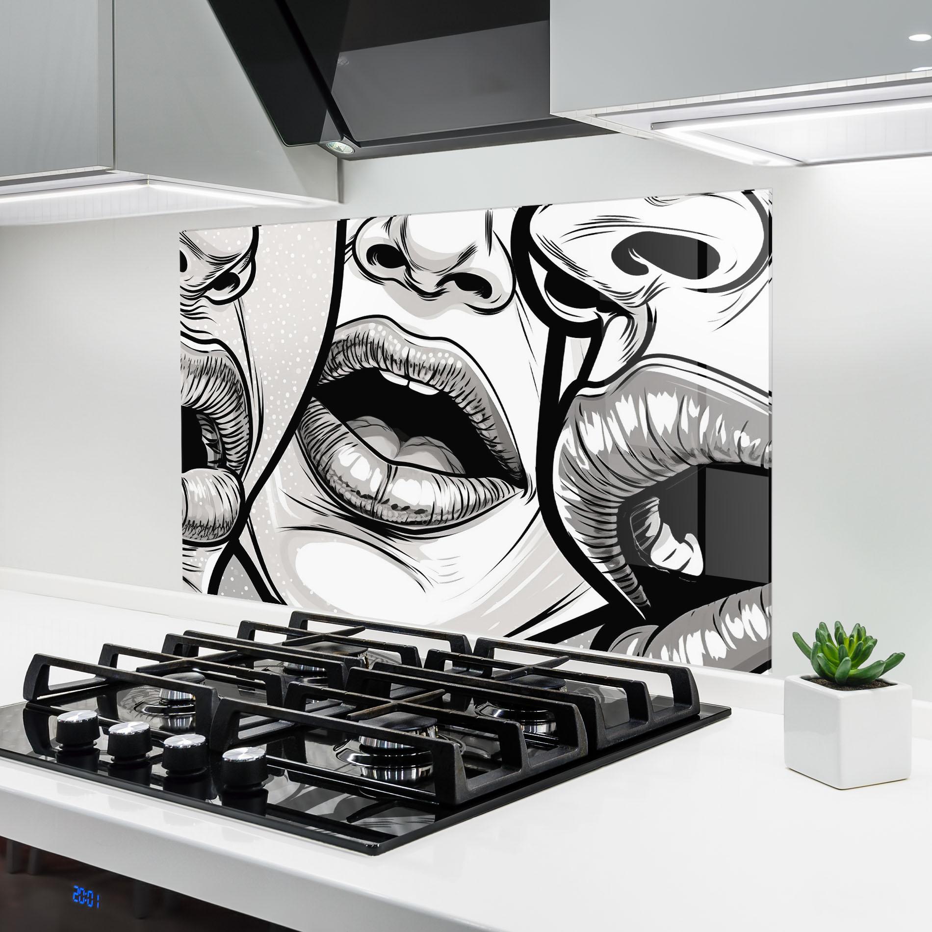 Konyhai üveg hátfal Comic Book Lips mockup 6