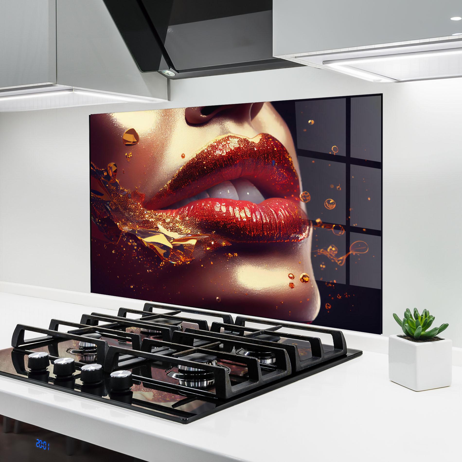 Konyhai üveg hátfal Gold Glitter Lips mockup 6