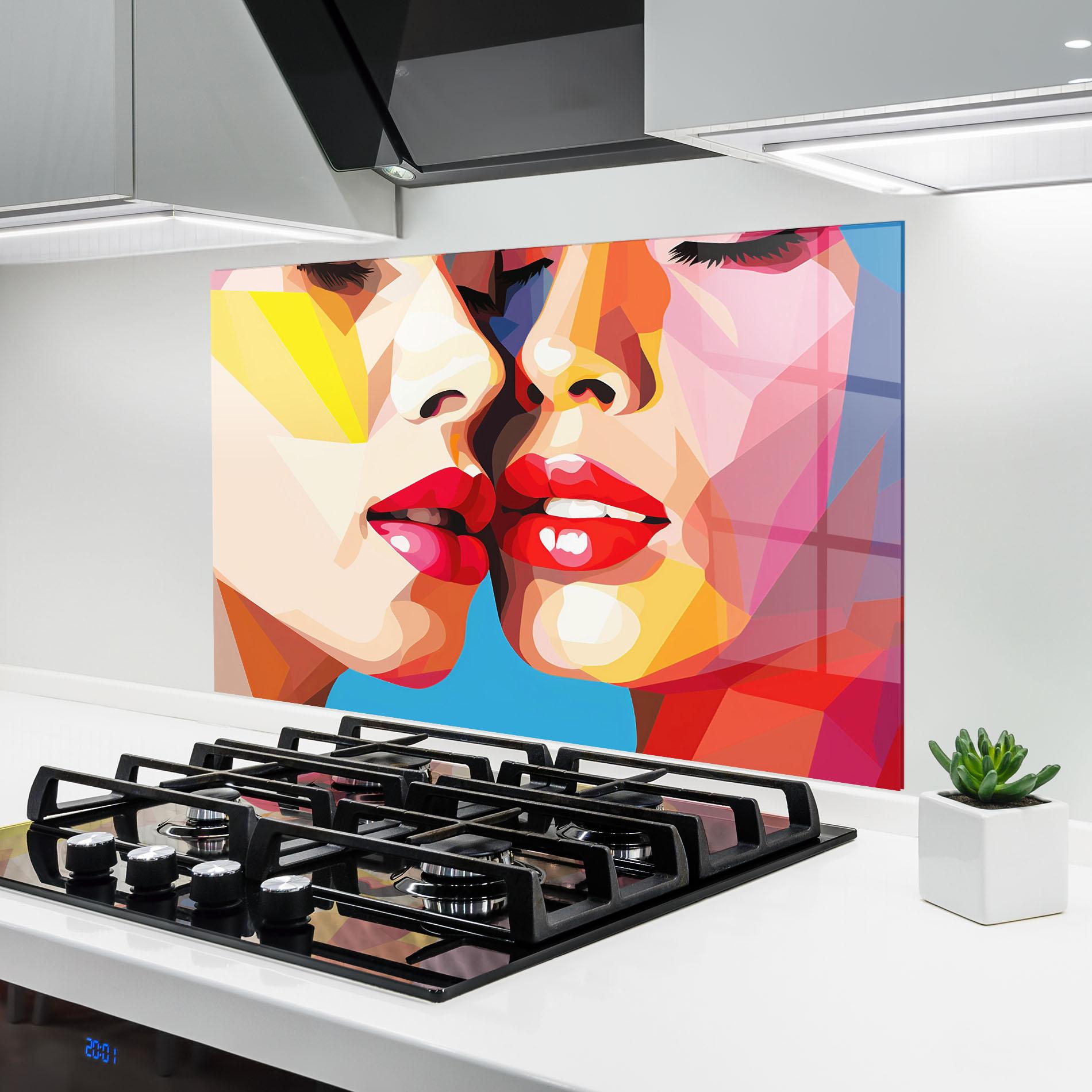 Konyhai üveg hátfal Lips Kissing mockup 6