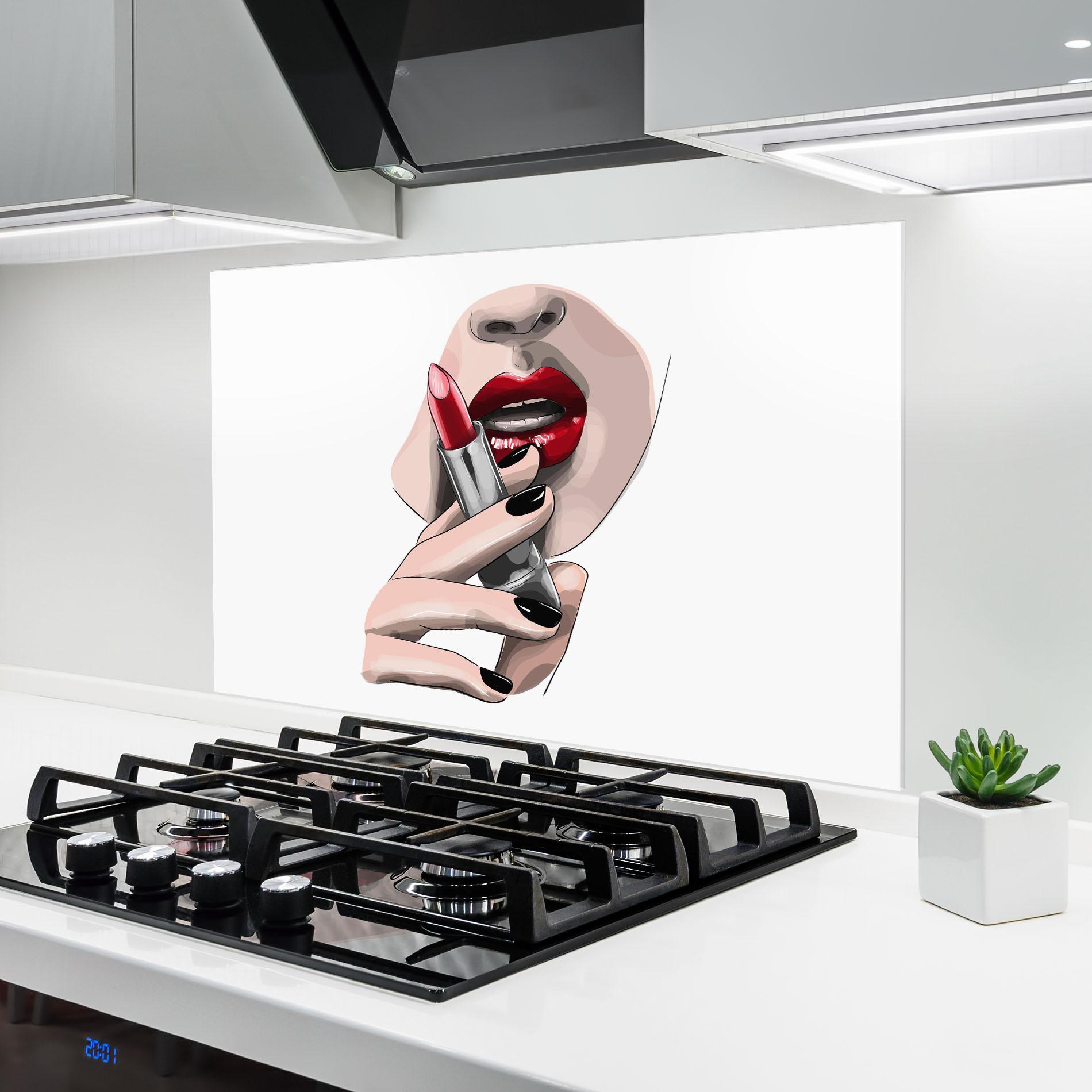 Konyhai üveg hátfal Red Lipstick mockup 6