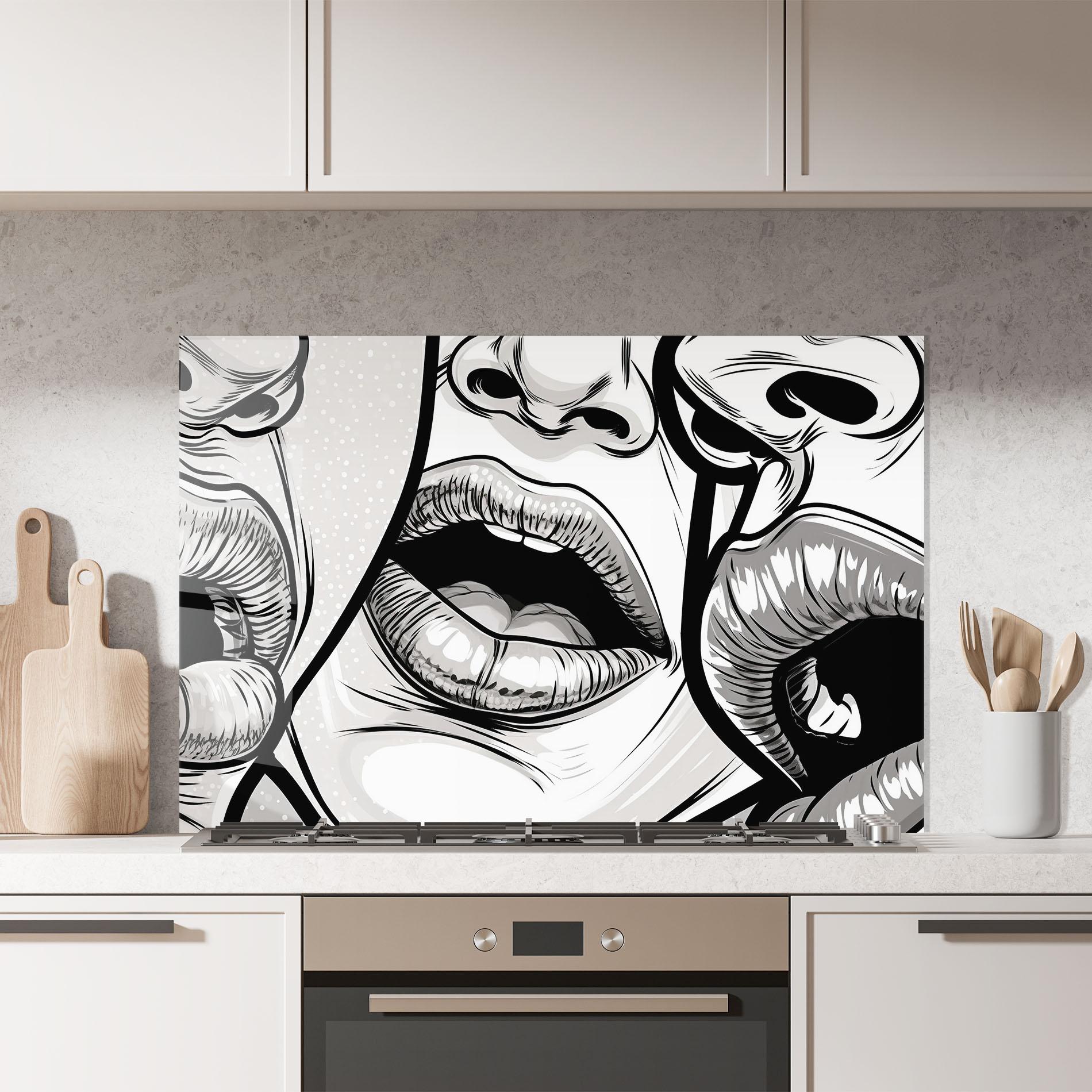 Konyhai üveg hátfal Comic Book Lips mockup 7