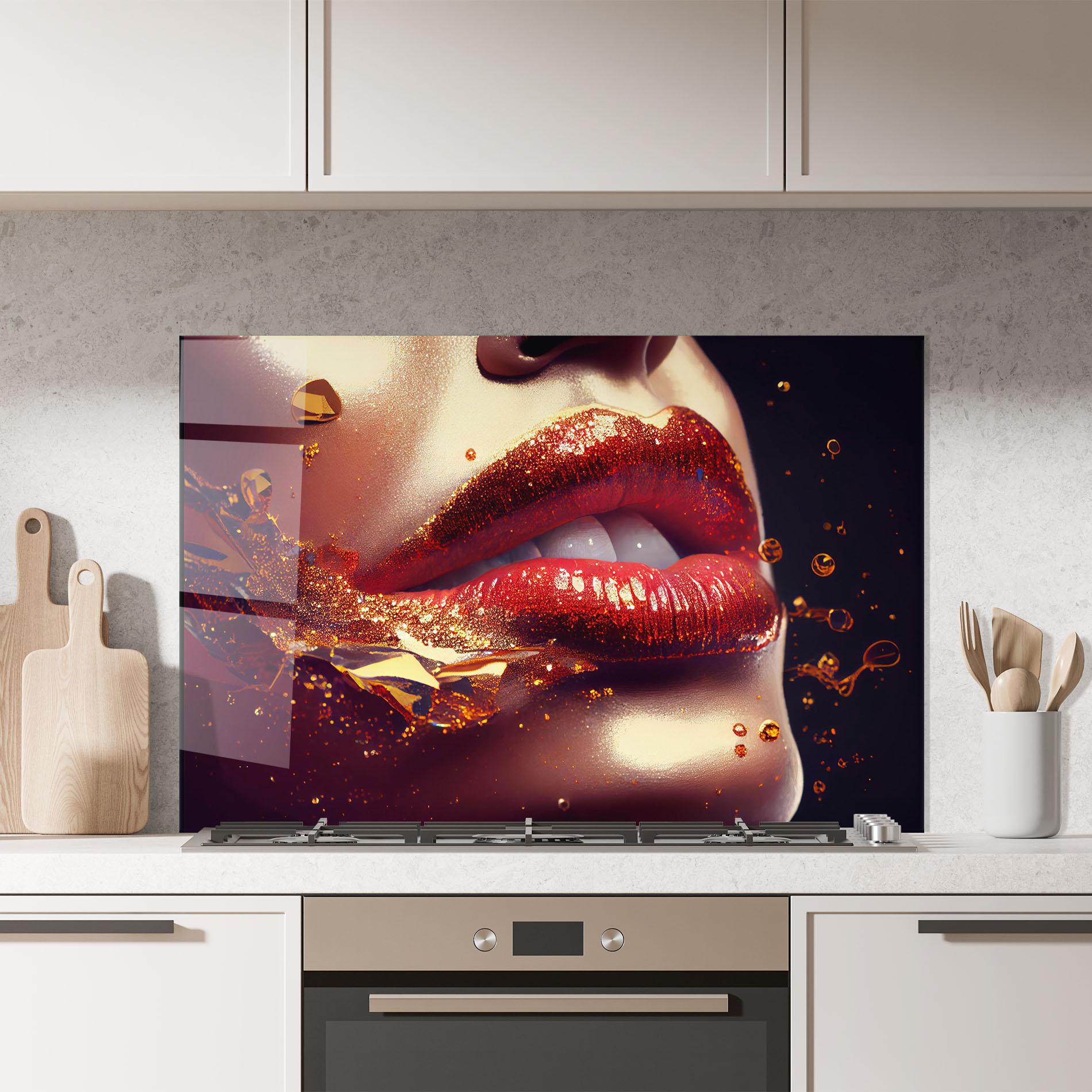 Konyhai üveg hátfal Gold Glitter Lips mockup 7