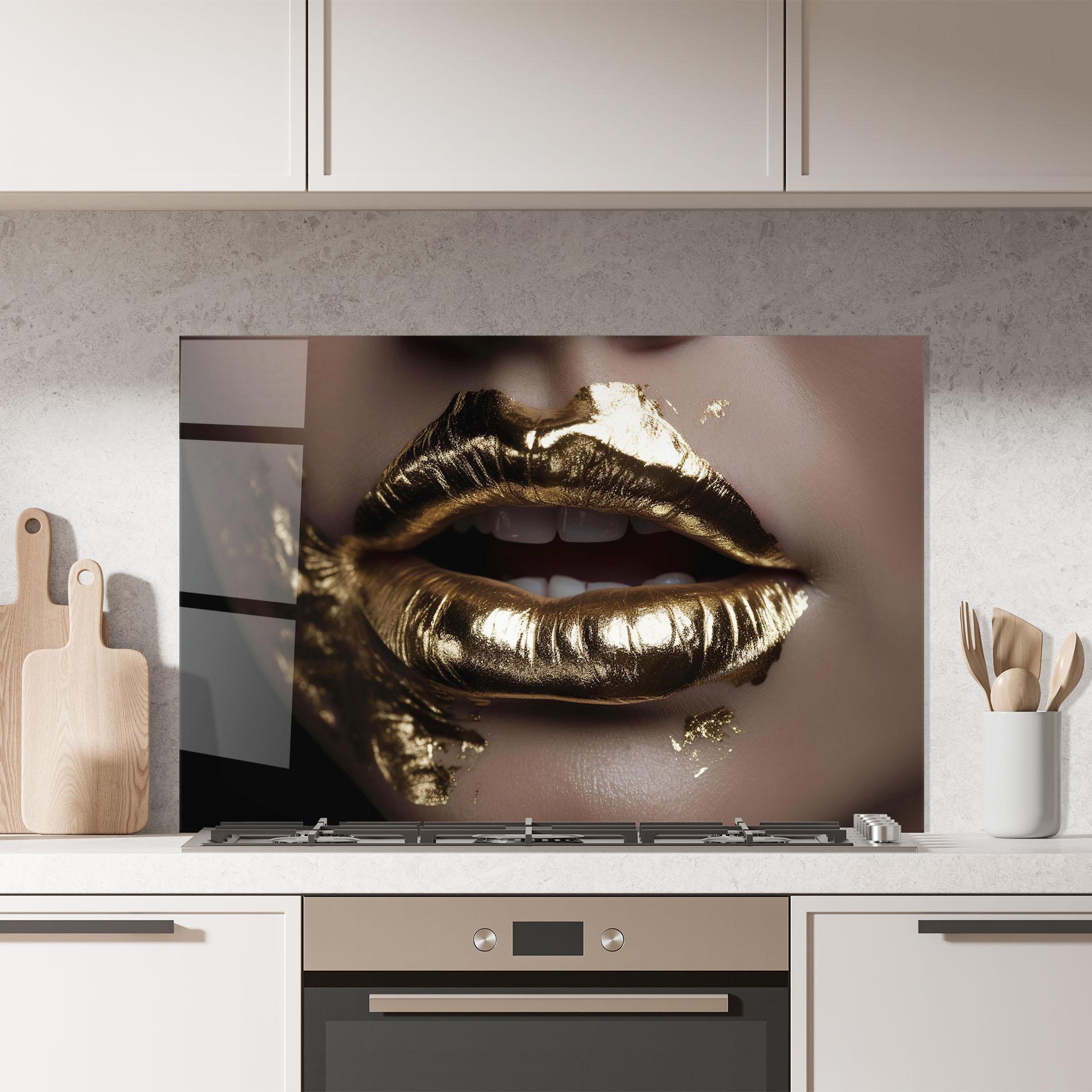 Konyhai üveg hátfal Gold Lips mockup 7