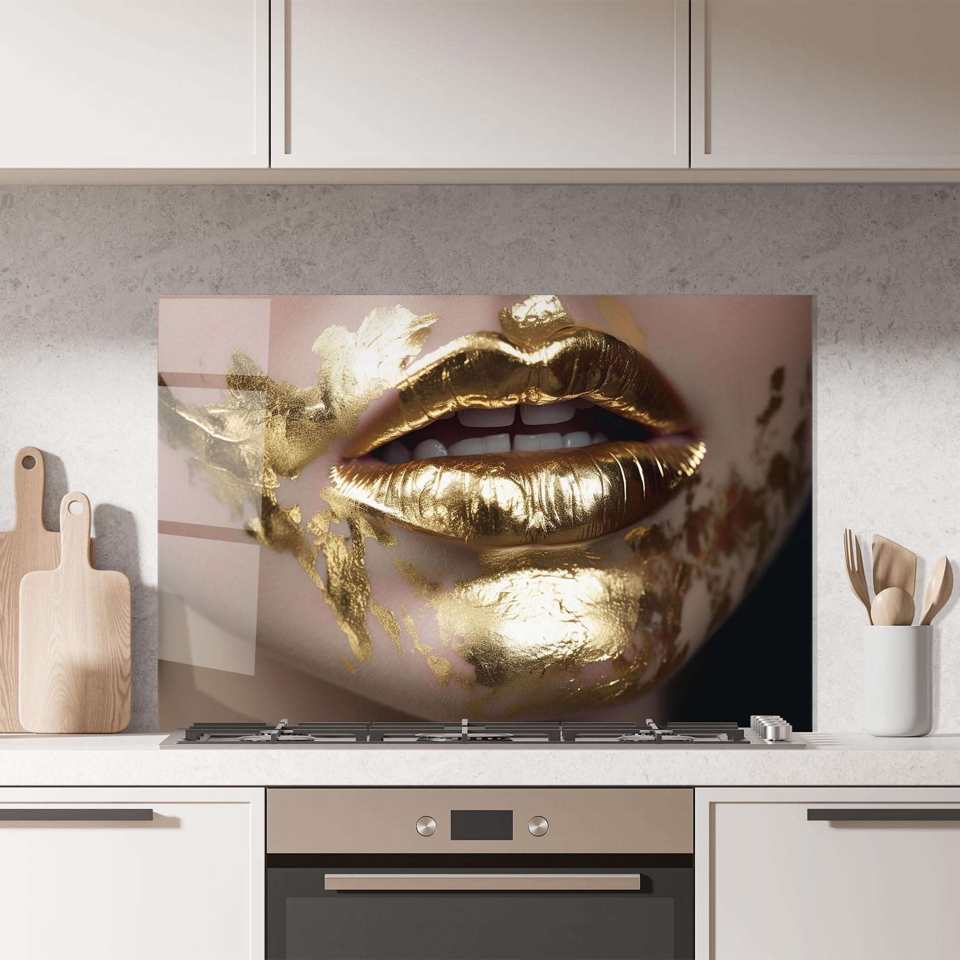 Konyhai üveg hátfal Gold Open Lips mockup 7