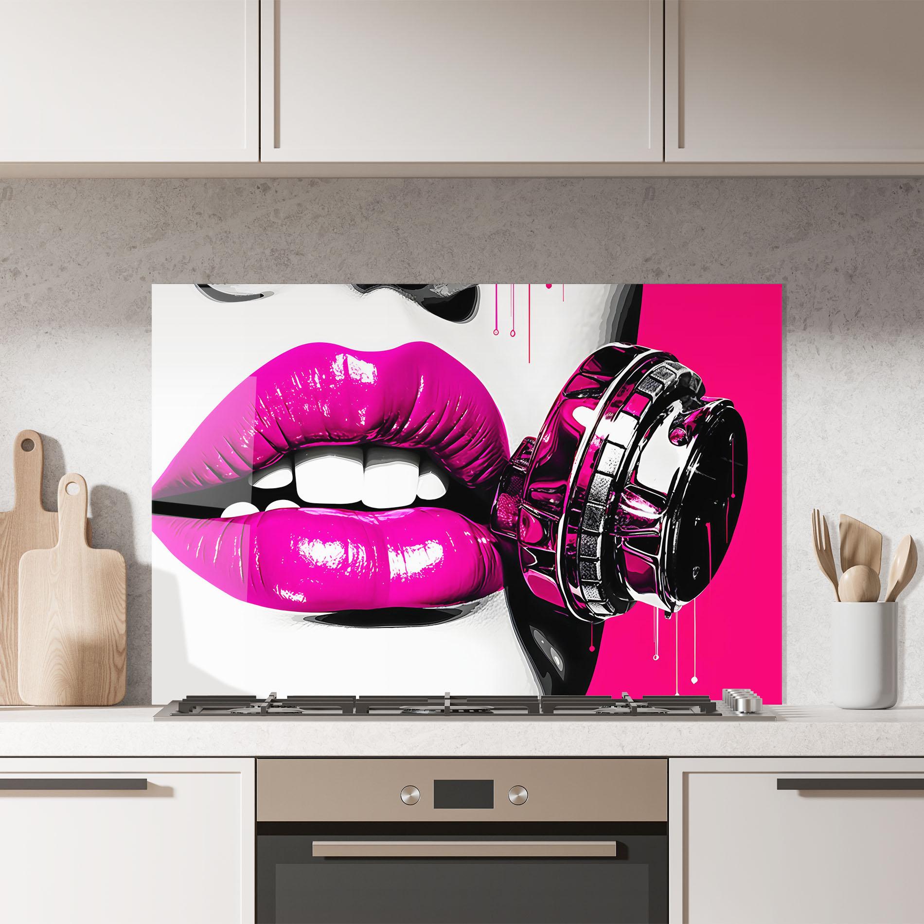 Konyhai üveg hátfal Hot Pink Lips mockup 7