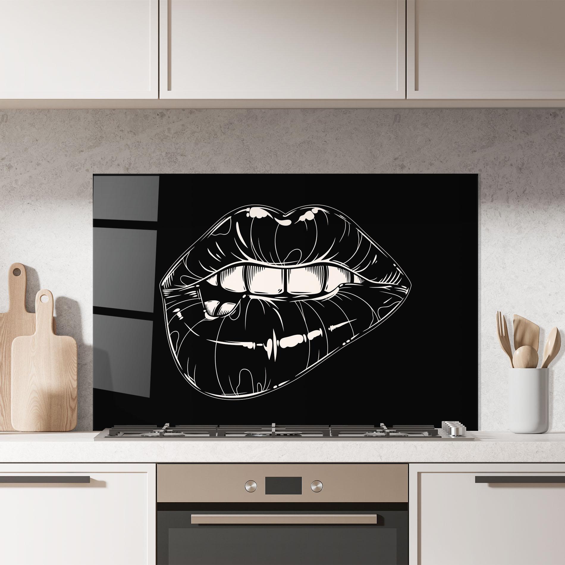 Konyhai üveg hátfal Lips On Black Art mockup 7