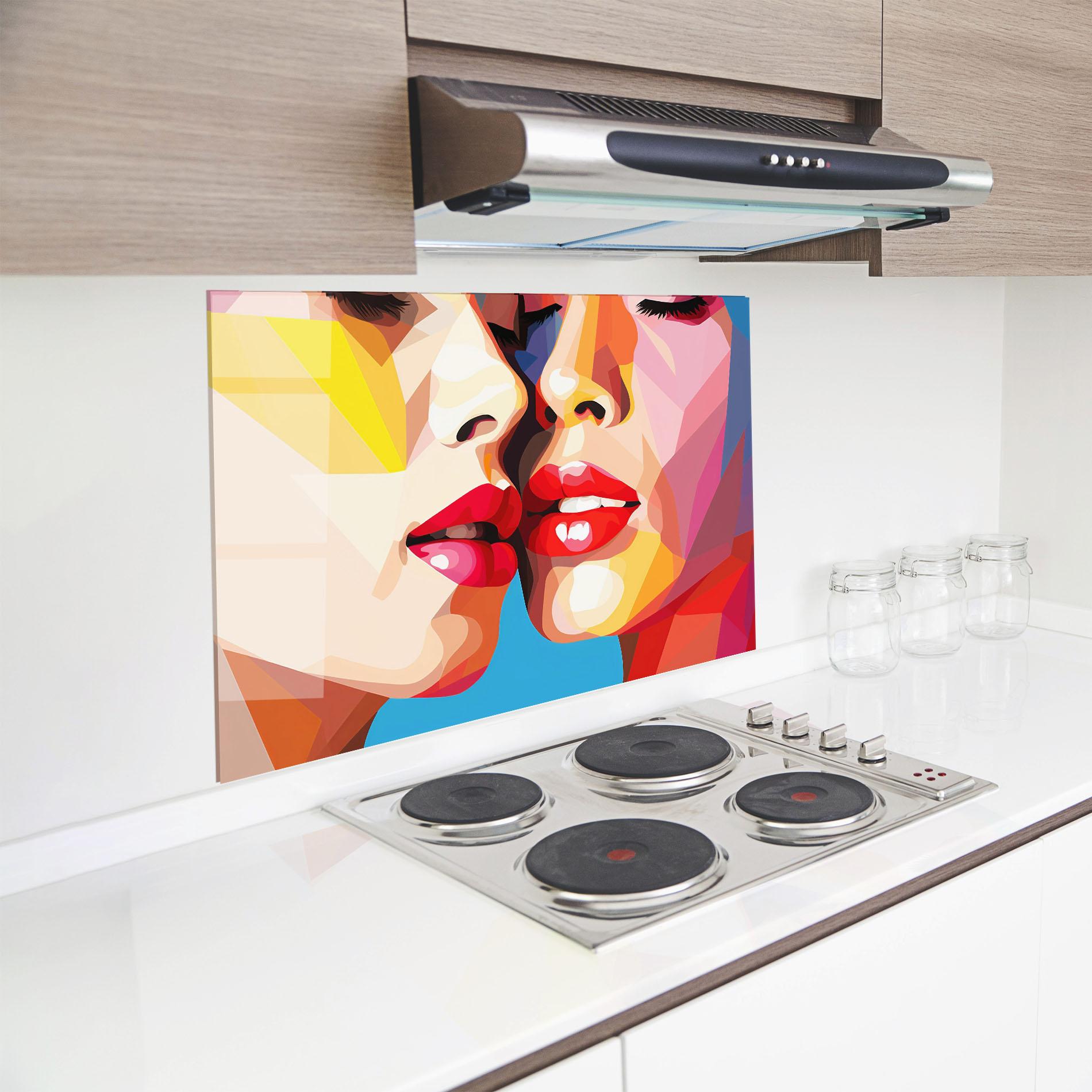 Konyhai üveg hátfal Lips Kissing mockup 8