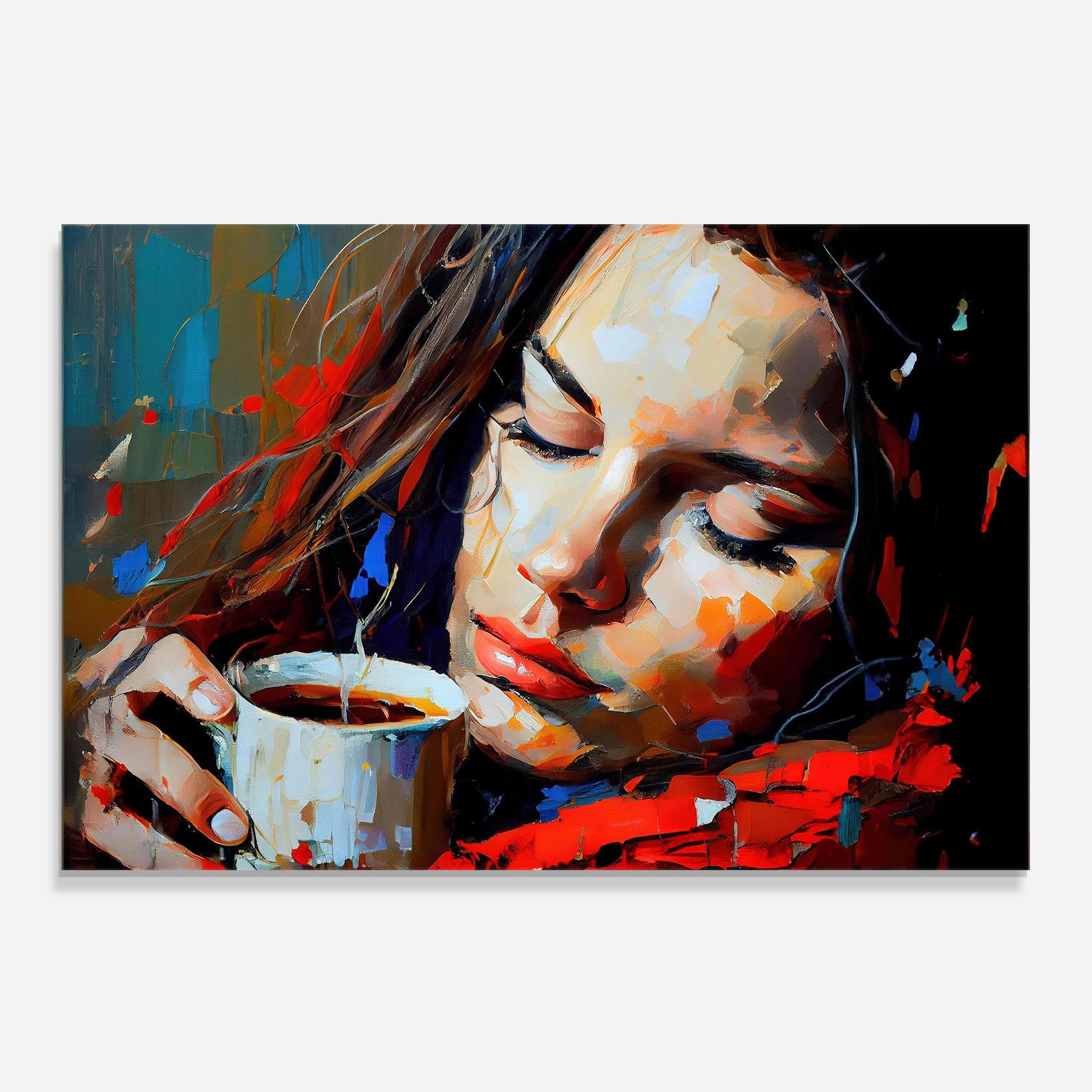 Konyhai üveg hátfal Abstract Woman Coffee mockup 0