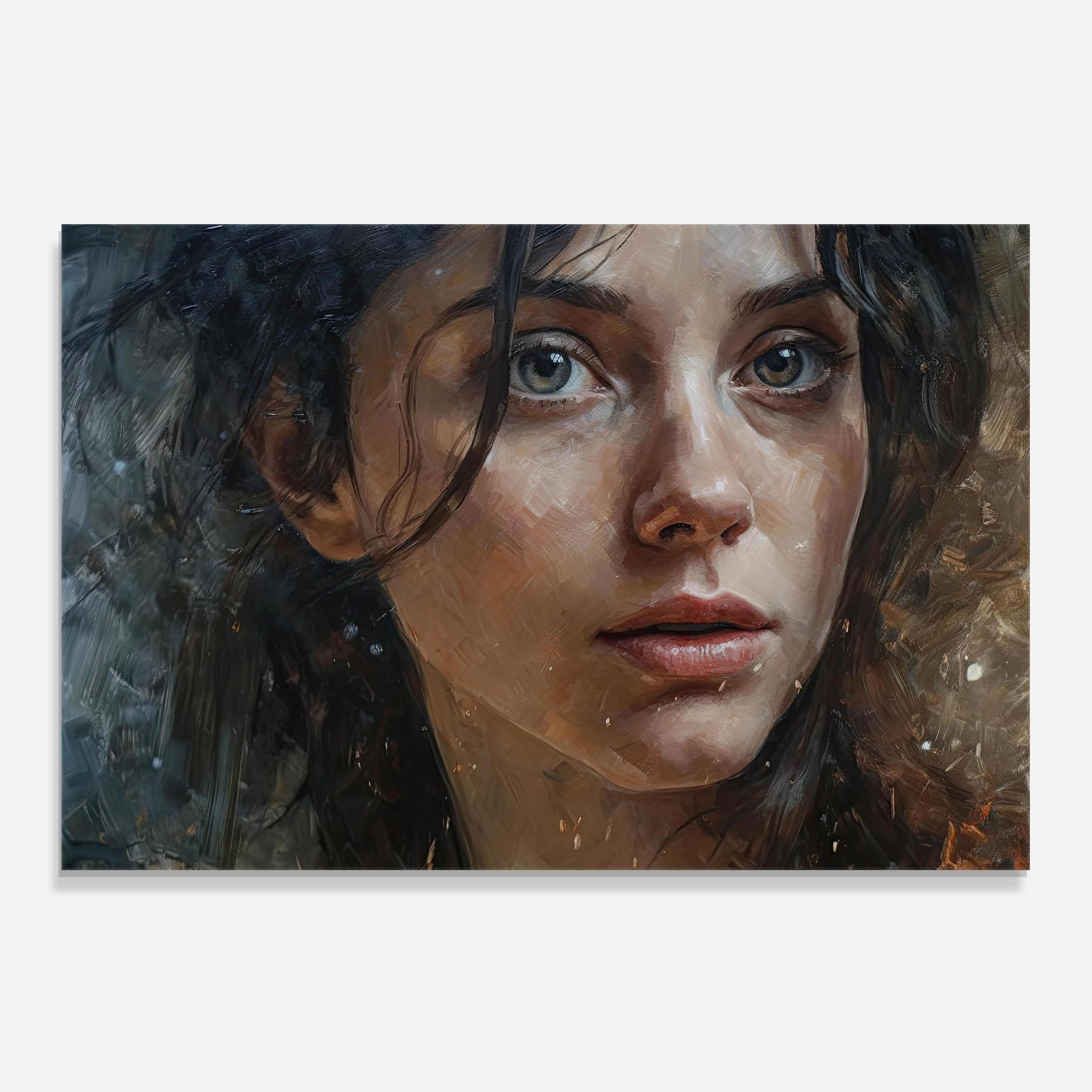 Konyhai üveg hátfal Closeup Darkhaired Woman mockup 0