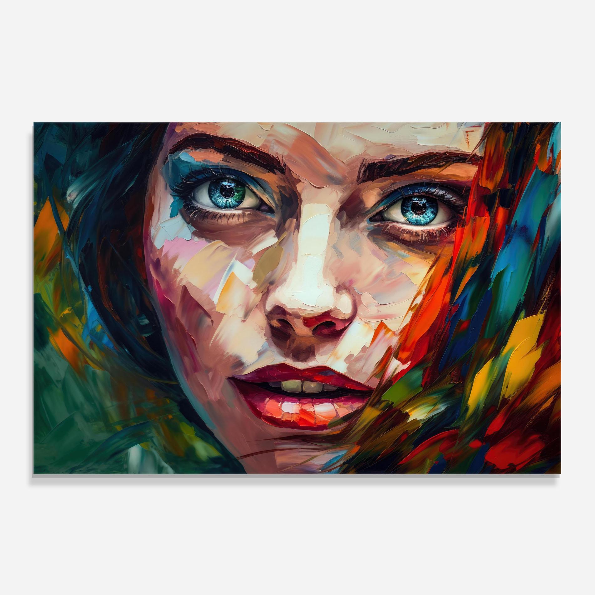 Konyhai üveg hátfal Intense Blue Eyes Woman mockup 0