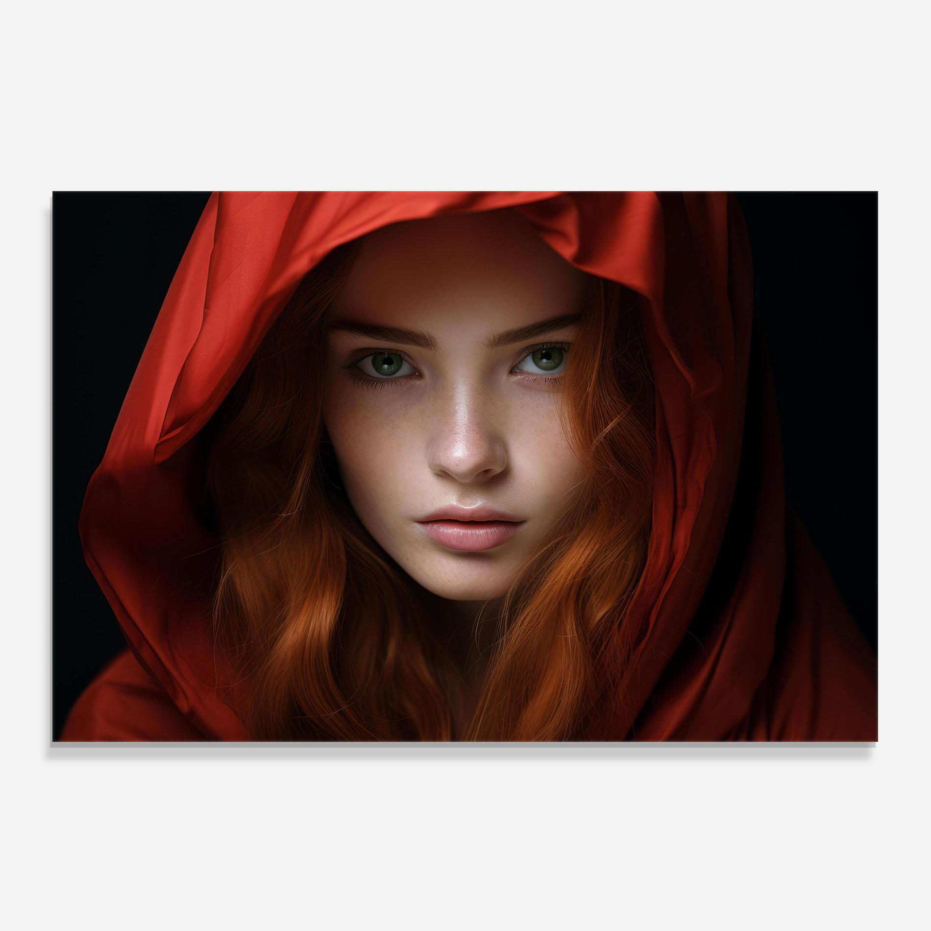 Konyhai üveg hátfal Red Hood Portrait mockup 0