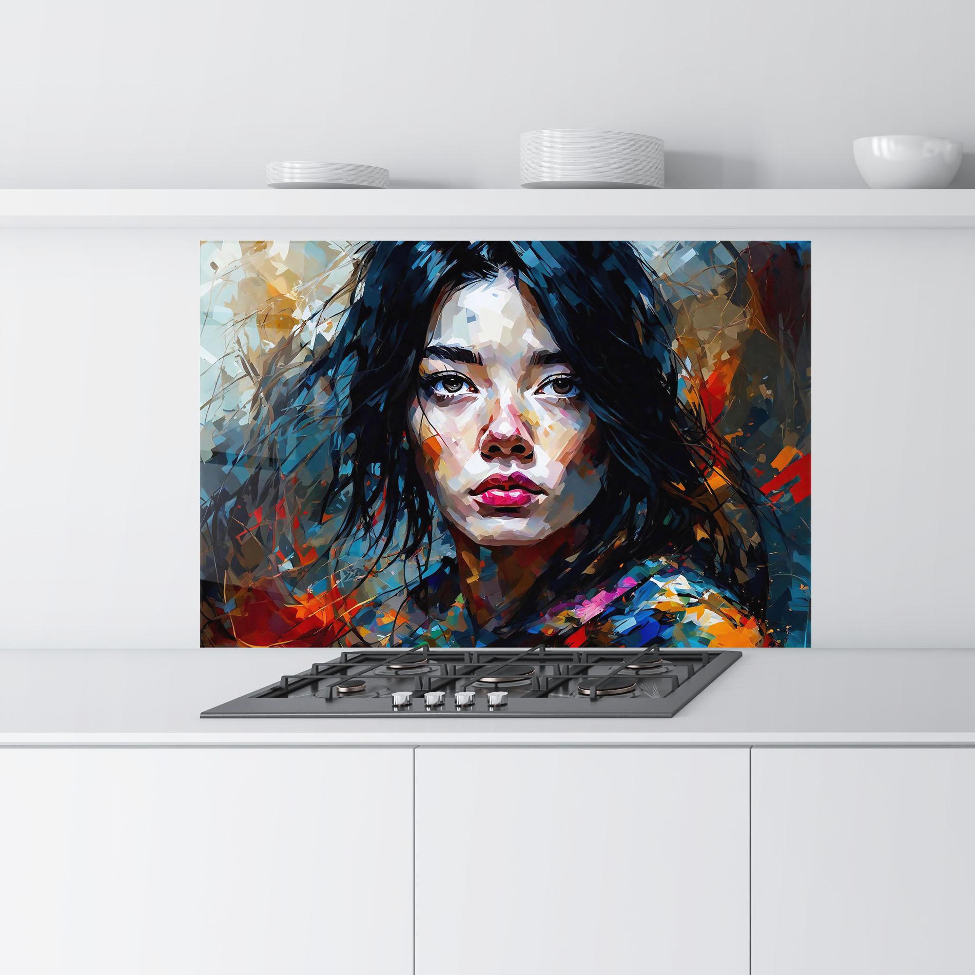 Konyhai üveg hátfal Artistic Girl Bright Makeup mockup 9